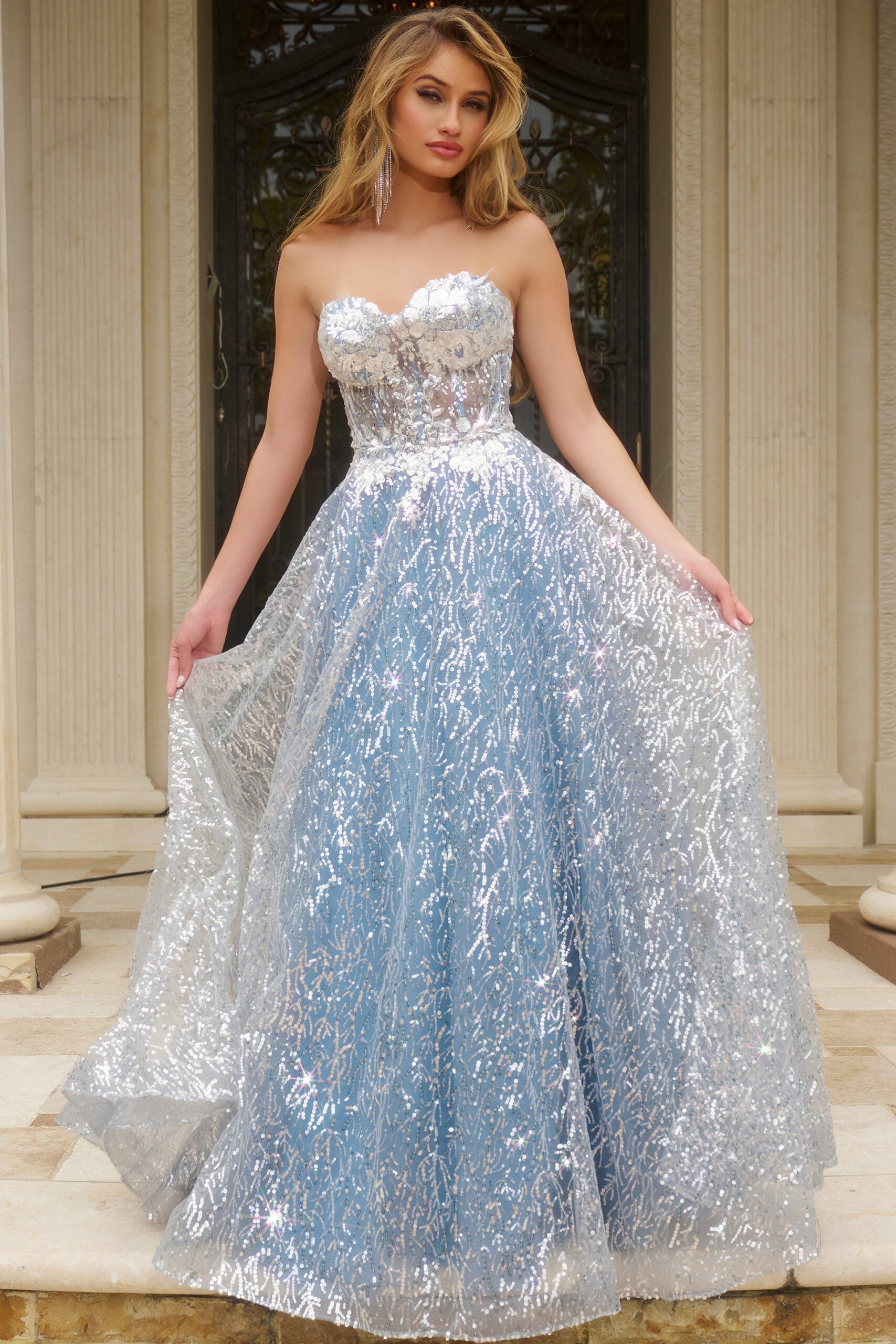 sweetheart neck prom dress Stacees 2026 A-line Floor-Length Tulle Sequins Glitter This shimmering Mauve Fit and Flare Sweetheart