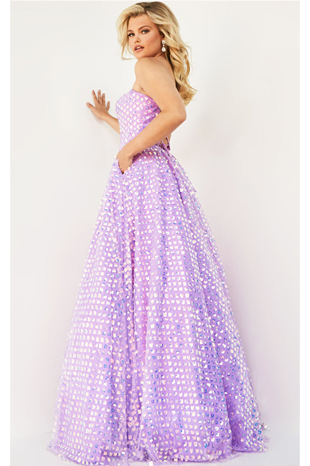 Sequins Embellished Plus Size A Line Gown By Jovani -08605B