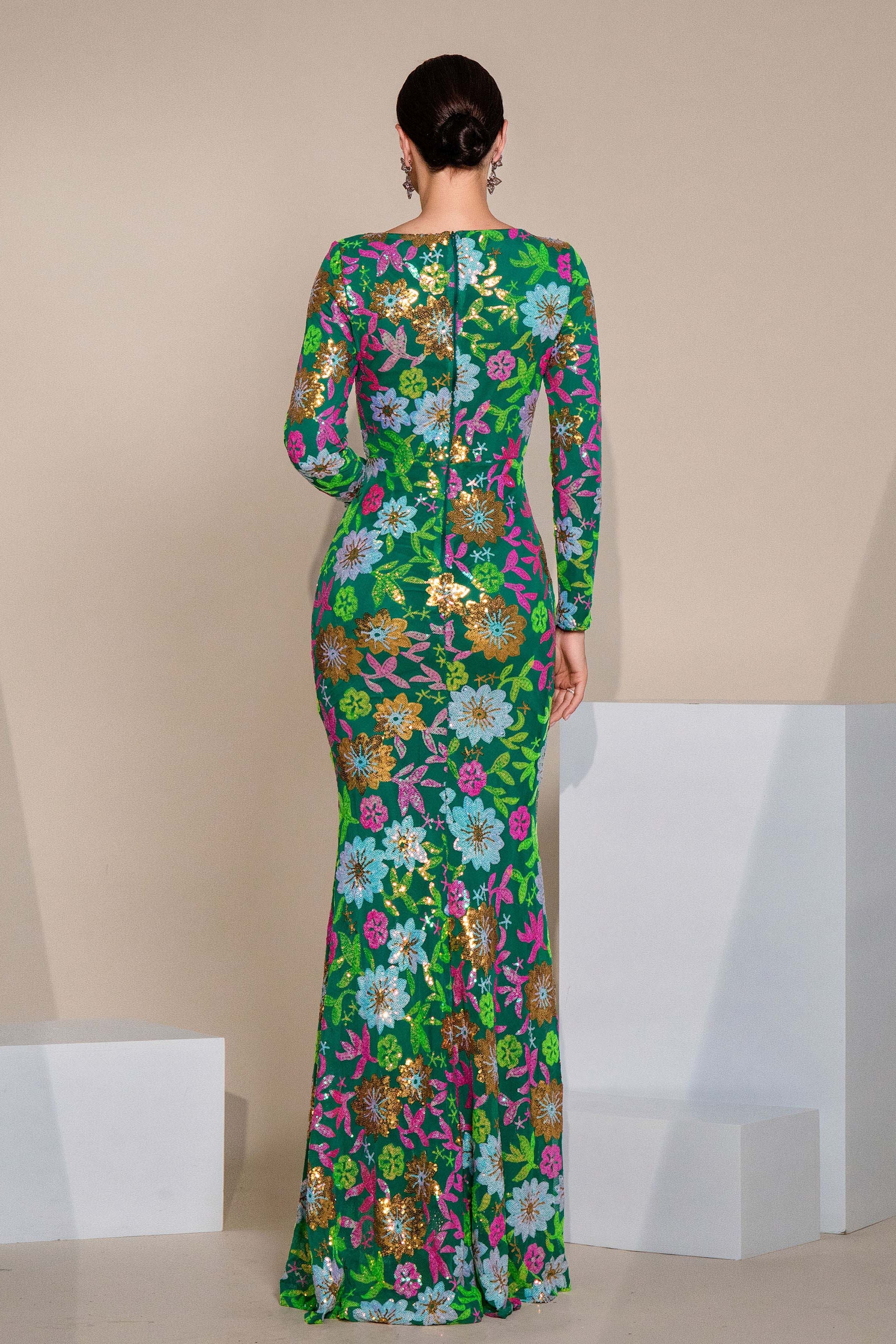 Azina -RJ10987 Long Sleeved Sequin Mermaid Evening Dress
