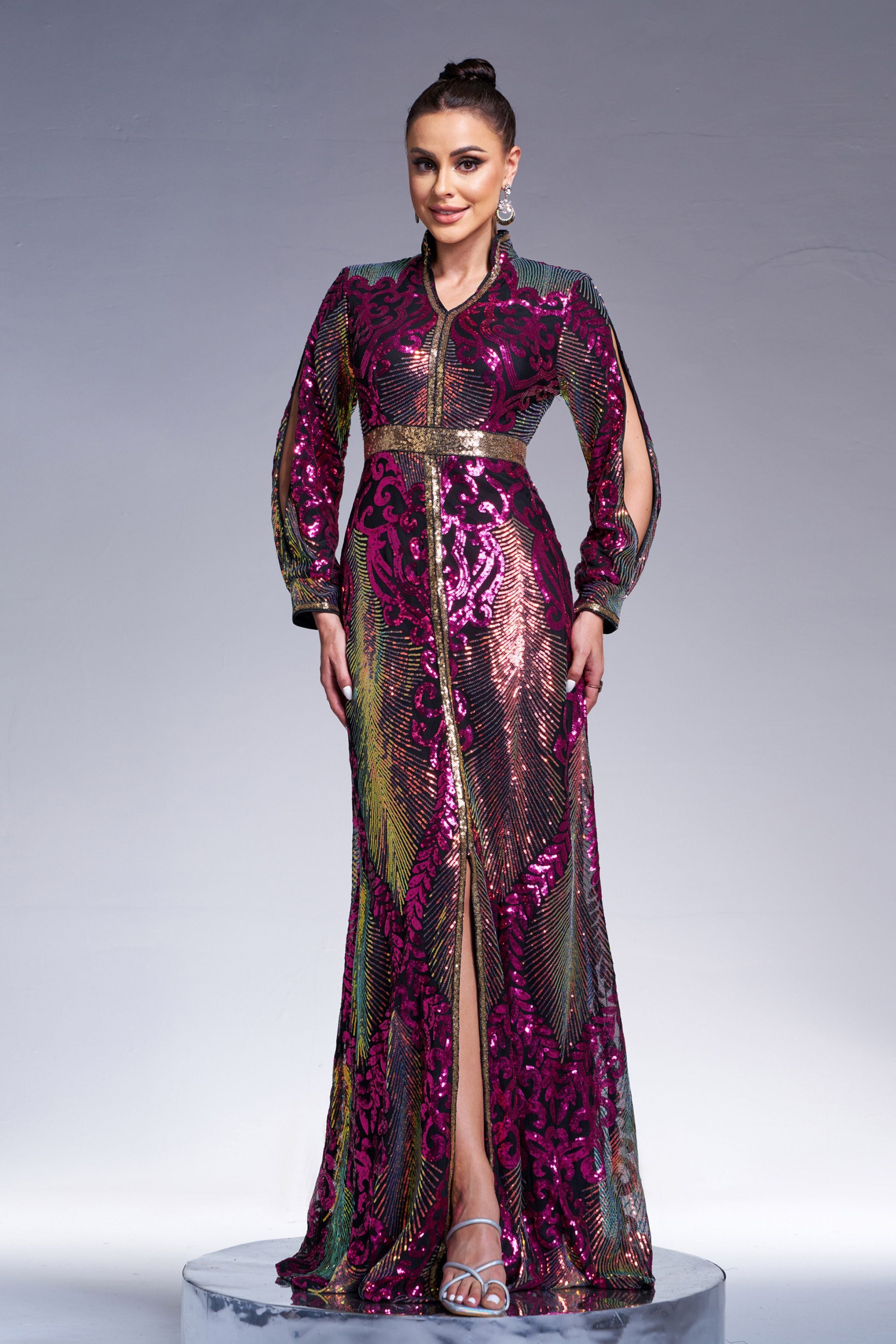 Azina -ME00330 Long Sleeve Sequin Formal Dress