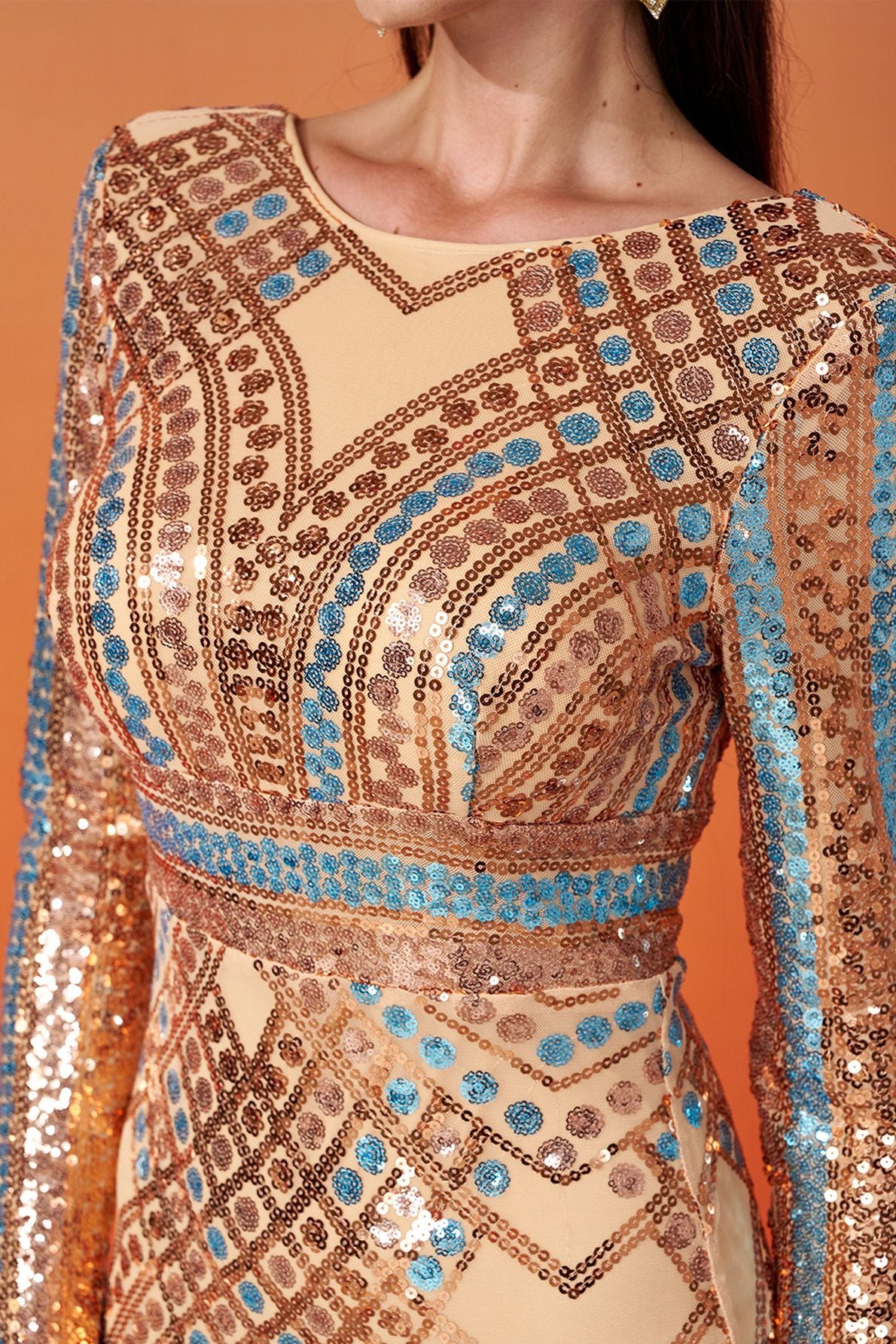 Azina -RJ10456 Sequin Long Sleeve Mermaid Dress