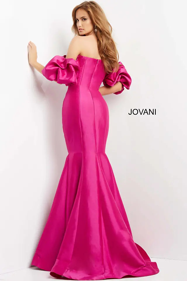 Jovani -09031B Puff Sleeve Off Shoulder Evening Dress