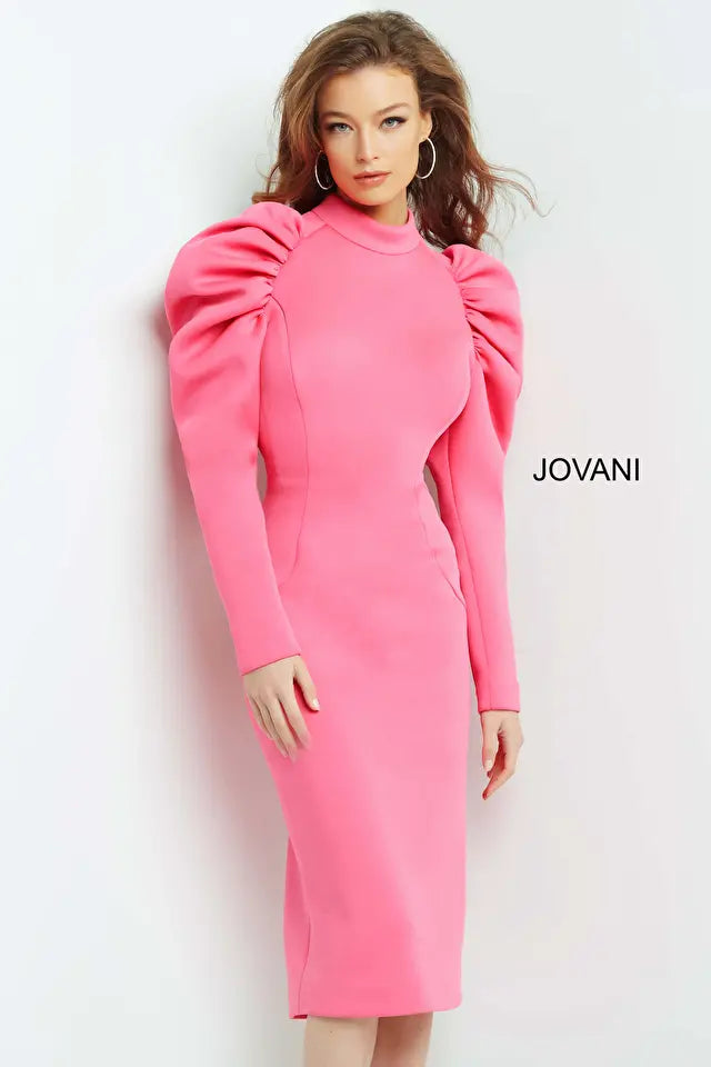 Jovani -09355 Knee Length High Neck Cocktail Dress