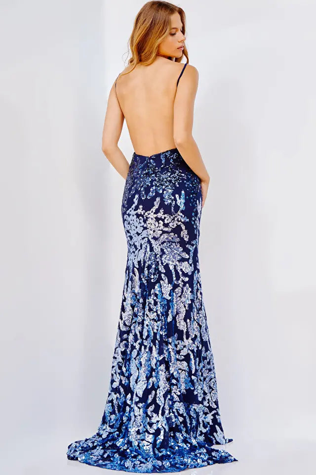 Jovani -09749 Backless Sequin High Slit Dress