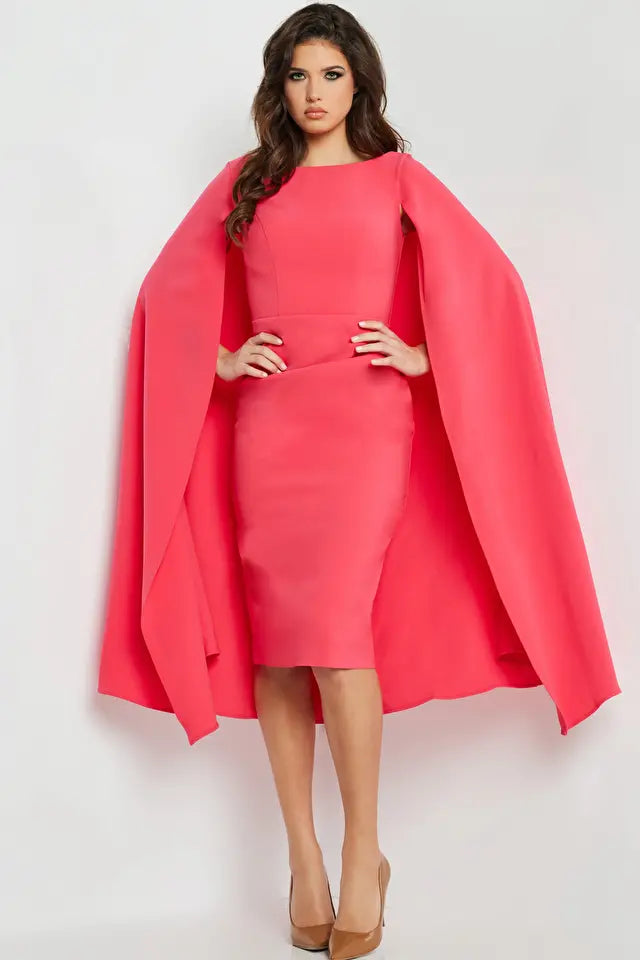 Jovani -09756 Long Cape Sleeve Cocktail Dress