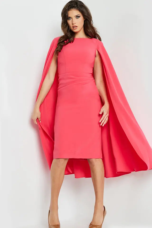 Jovani -09756 Long Cape Sleeve Cocktail Dress