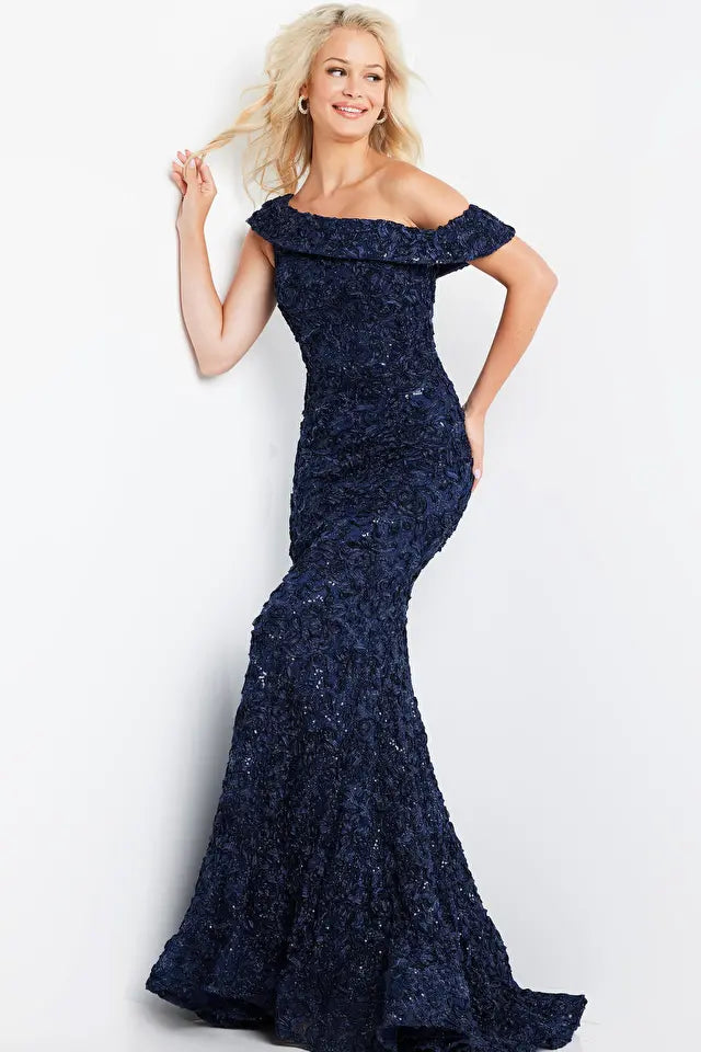Jovani -09766 Rosette One Shoulder Mermaid Dress