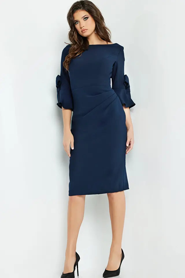 Jovani -09775 Boat Neck Knee-Length Evening Dress