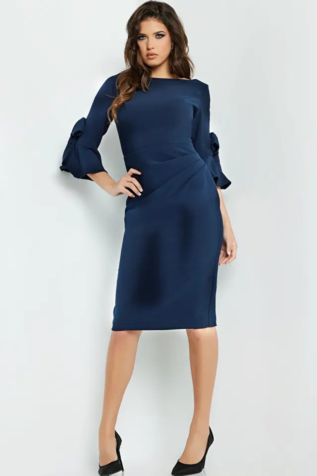 Jovani -09775 Boat Neck Knee-Length Evening Dress