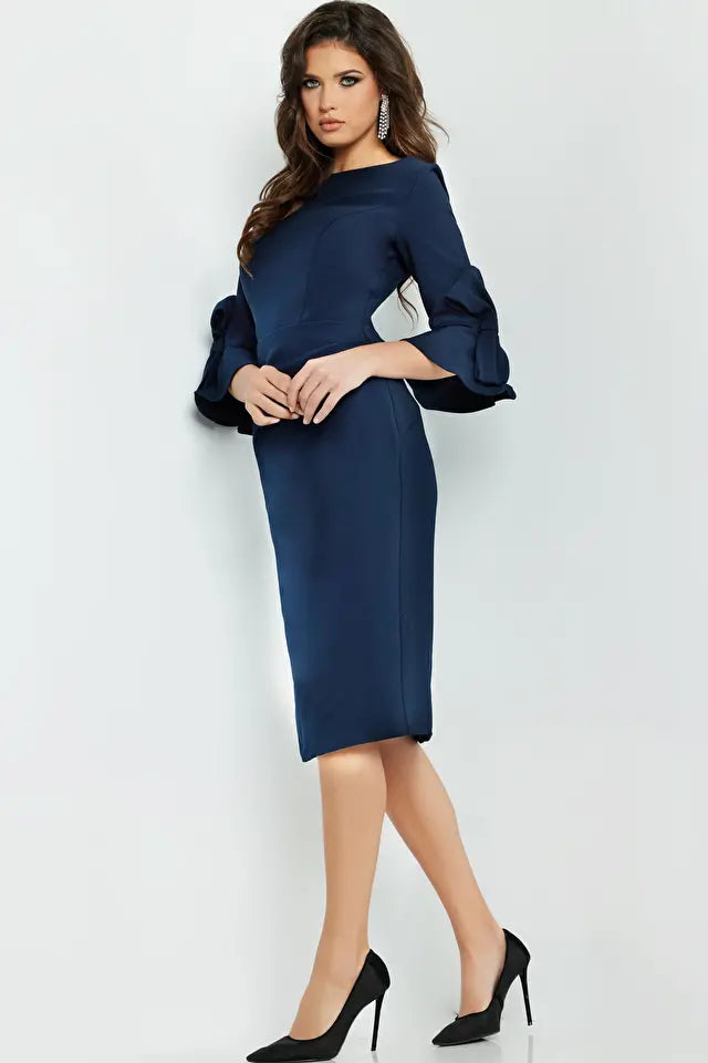 Jovani -09775 Boat Neck Knee-Length Evening Dress