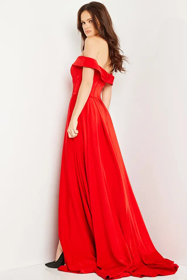 Jovani -09874 Off Shoulder A-Line Prom Gown