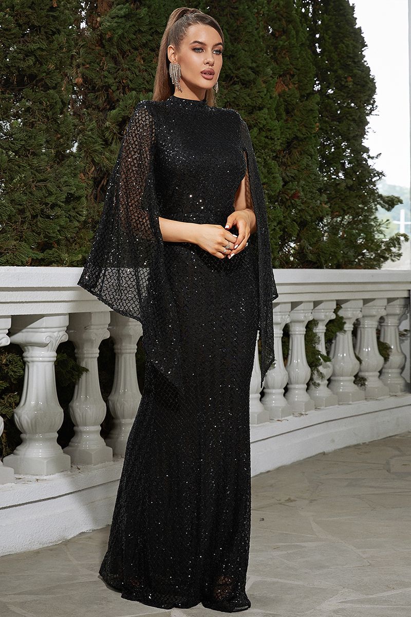 Azina -XJ1263 Sequin Split Sleeve Mermaid Hem Dress