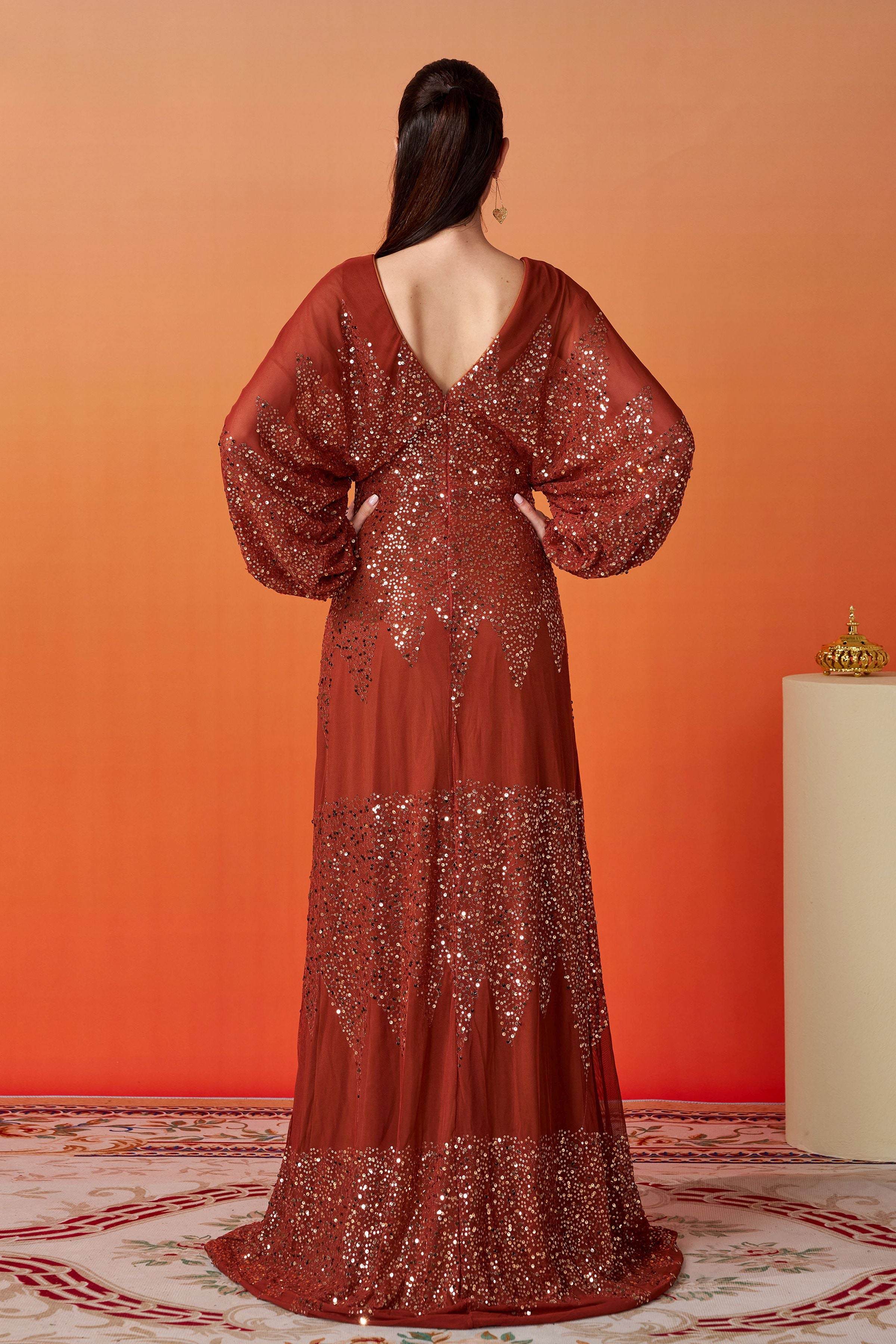 Azina -RM21107 V-Neck Sleeve Sequin Gown