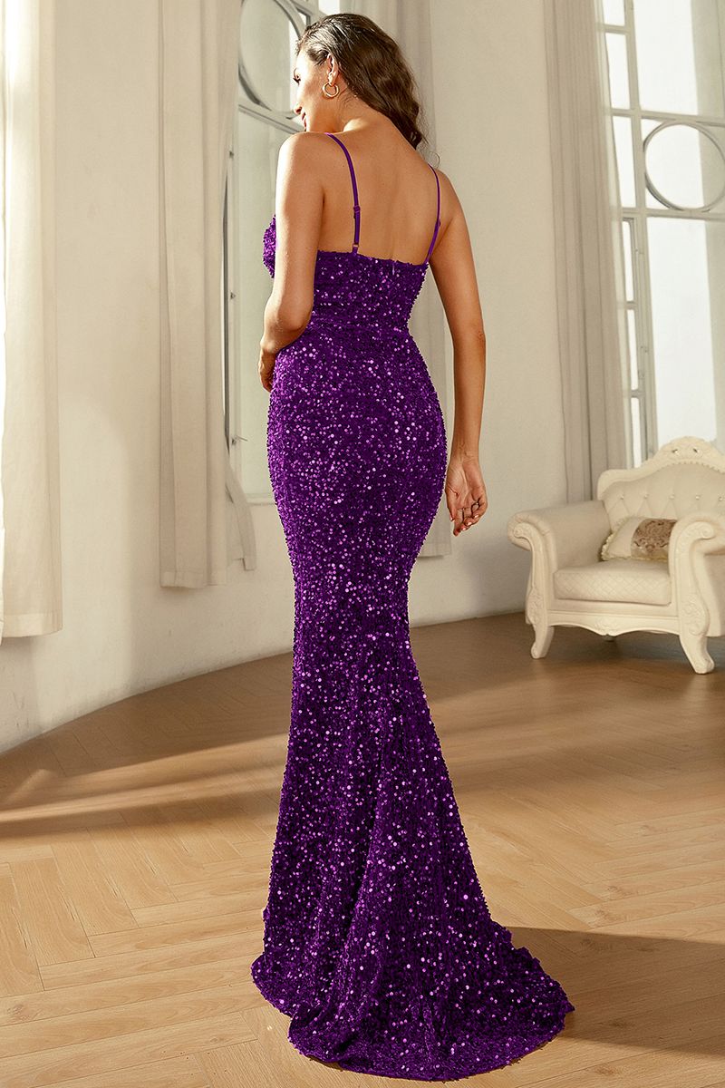 Azina -XJ1646 Fitted Sequin V-neck Gown