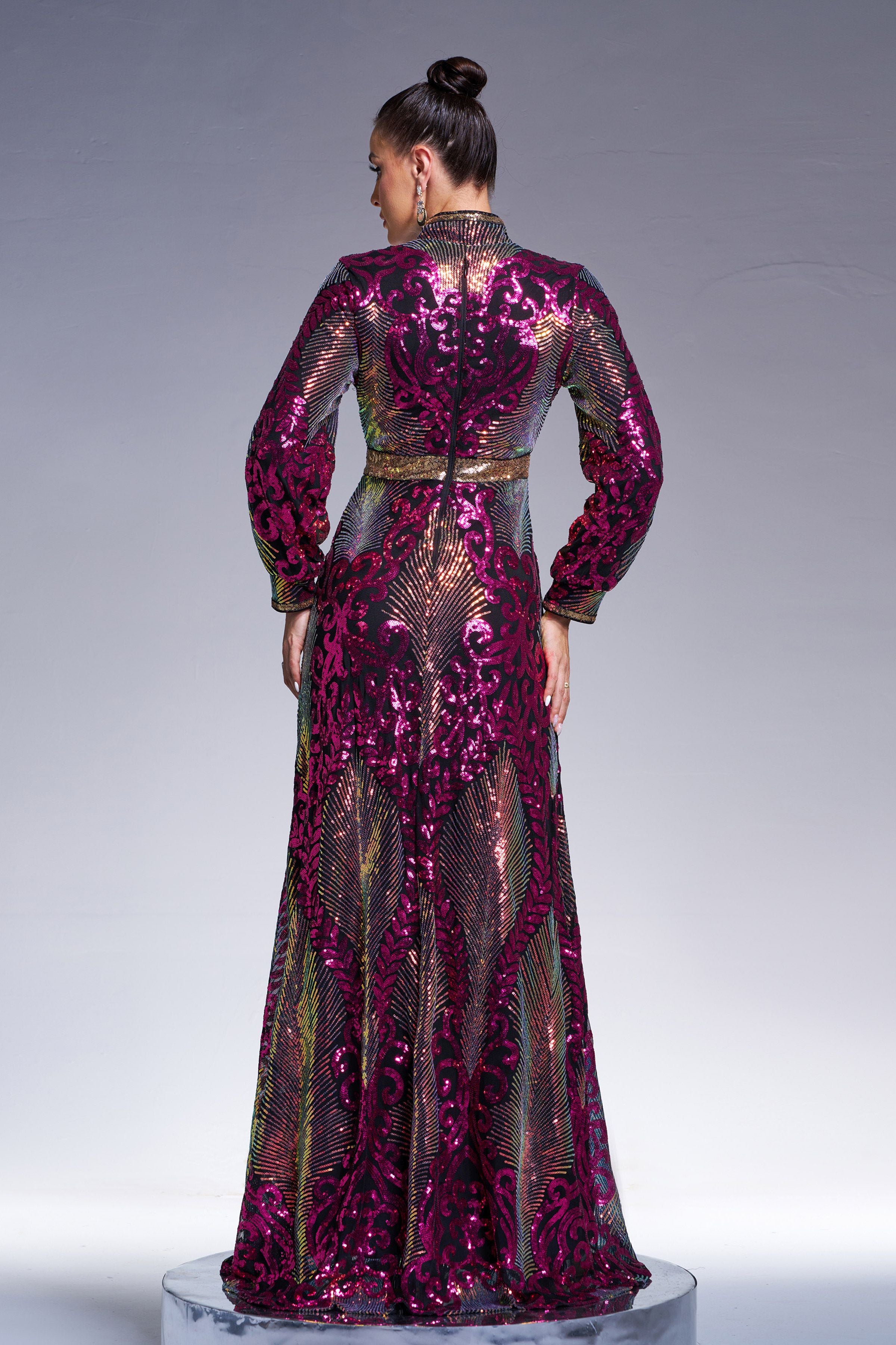Azina -ME00330 Long Sleeve Sequin Formal Dress