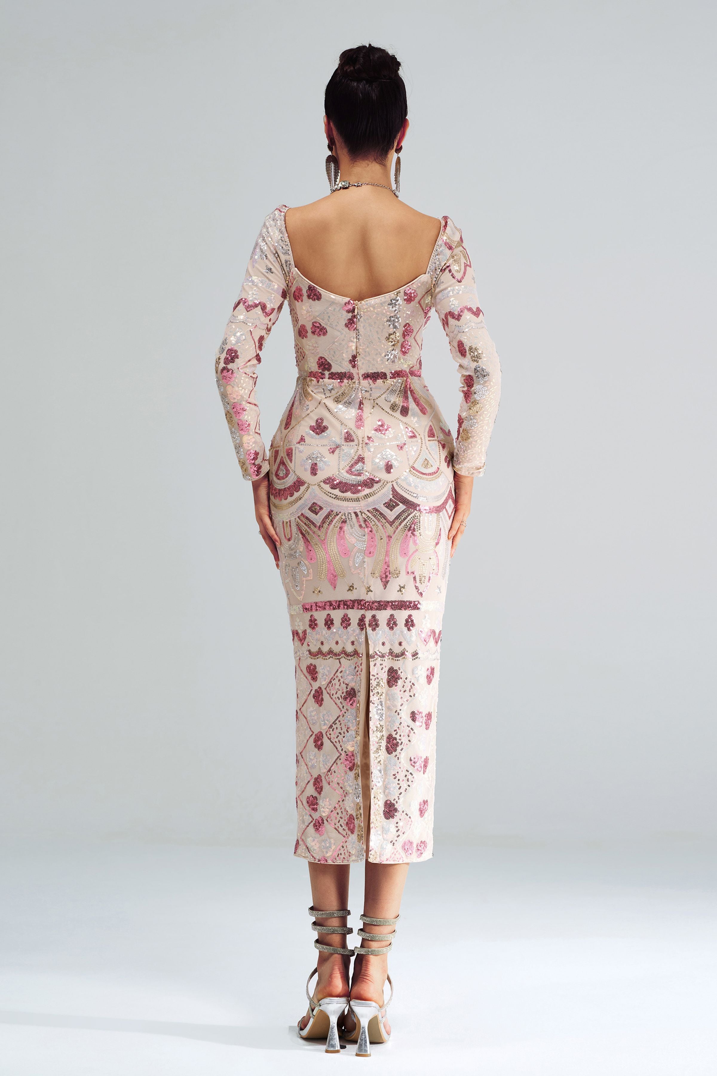 Azina -RM20830 Square Neck Long Sleeve Sequin Dress