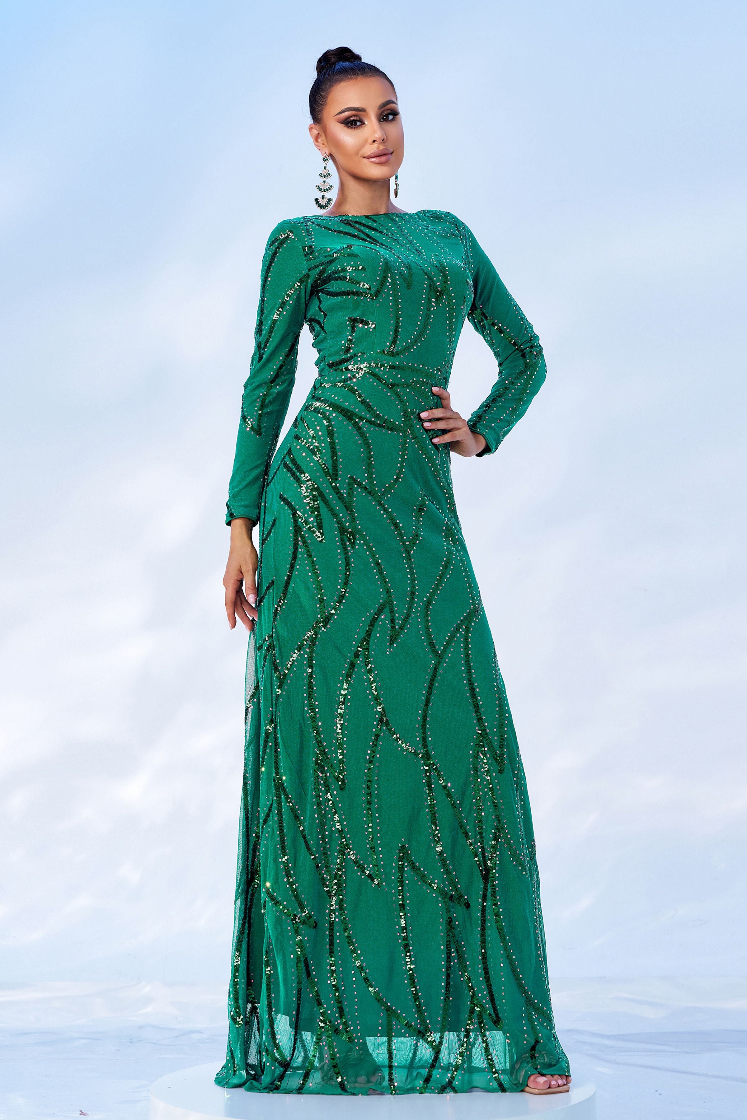 Azina -XJ1962 A-Line Long Sleeve Sequin Dress