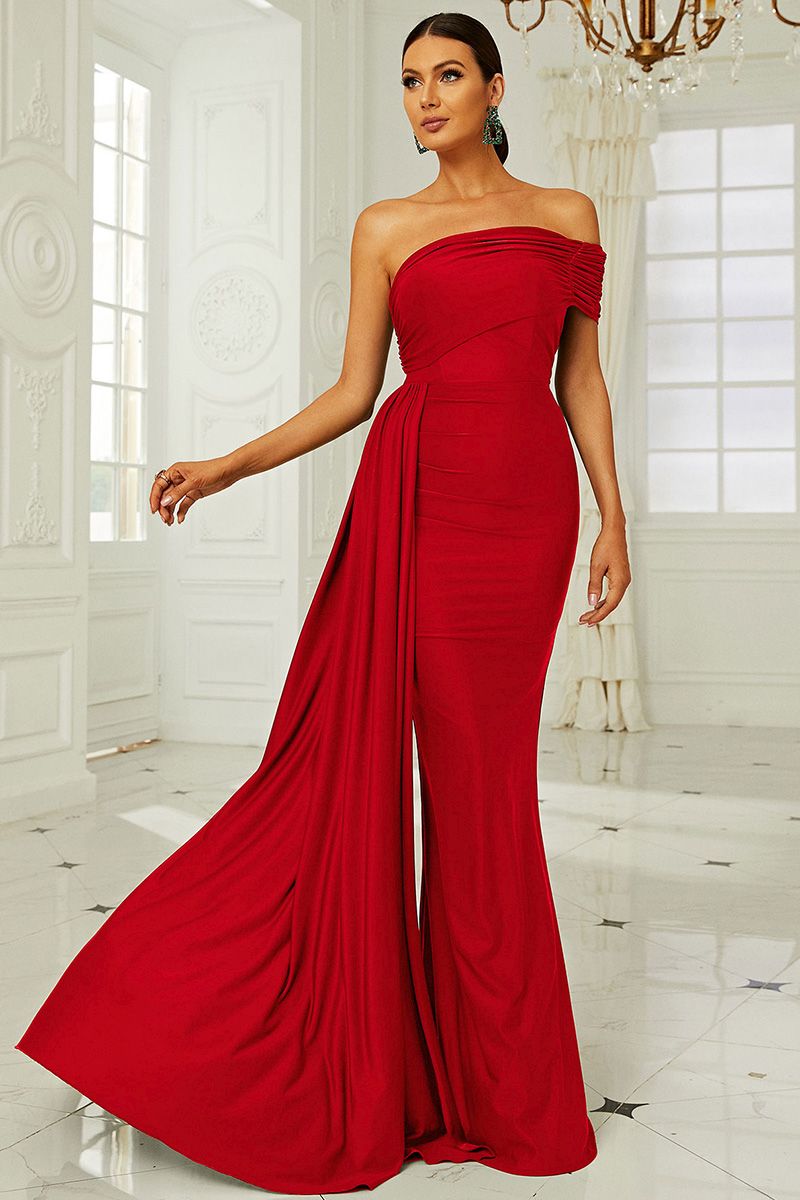Azina -XH2158 Fitted Ruched Satin Strapless Gown
