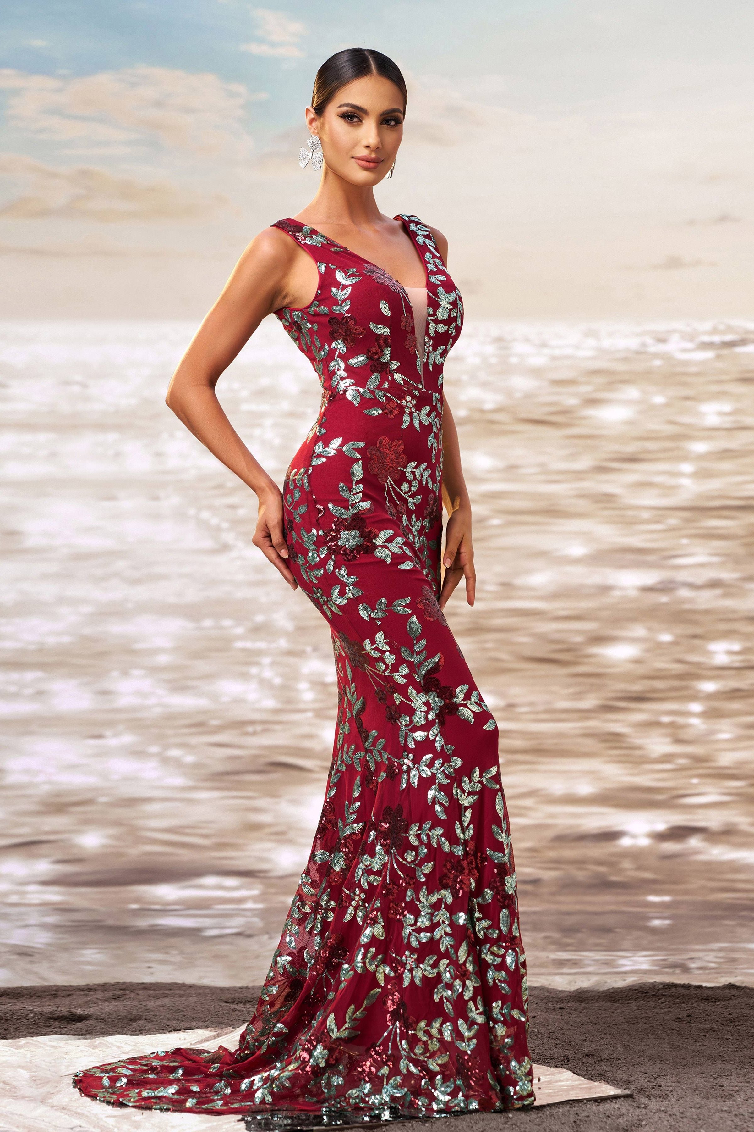 Azina -RJ10790 Floral Mermaid Long Prom Dress