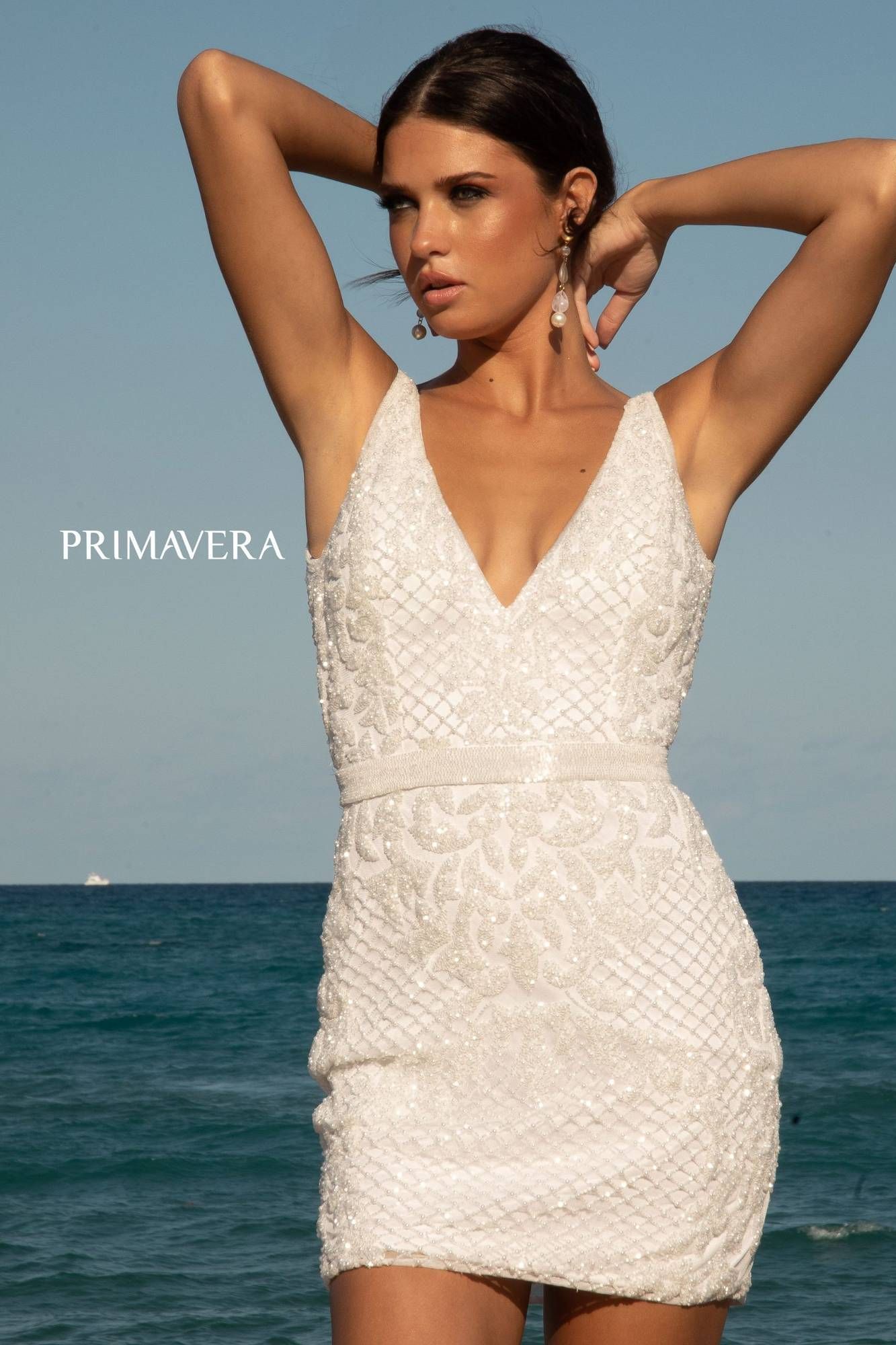 Jeweled Sleeveless Short Bridal Dress By Primavera Couture -11037