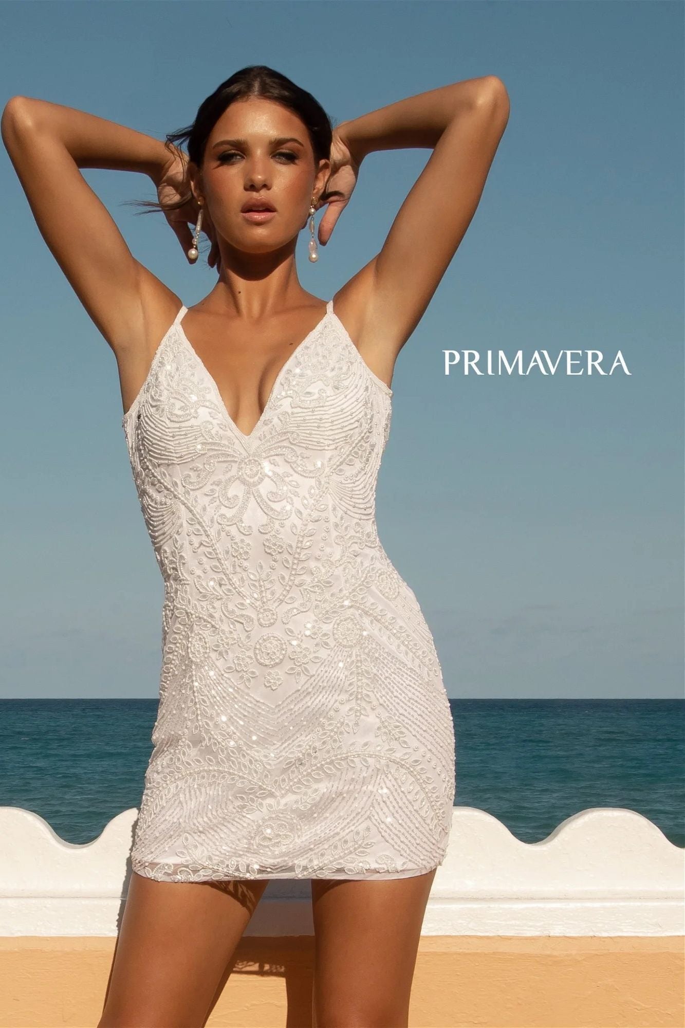 Plunging V Neckline Back Short Dress By Primavera Couture -11039