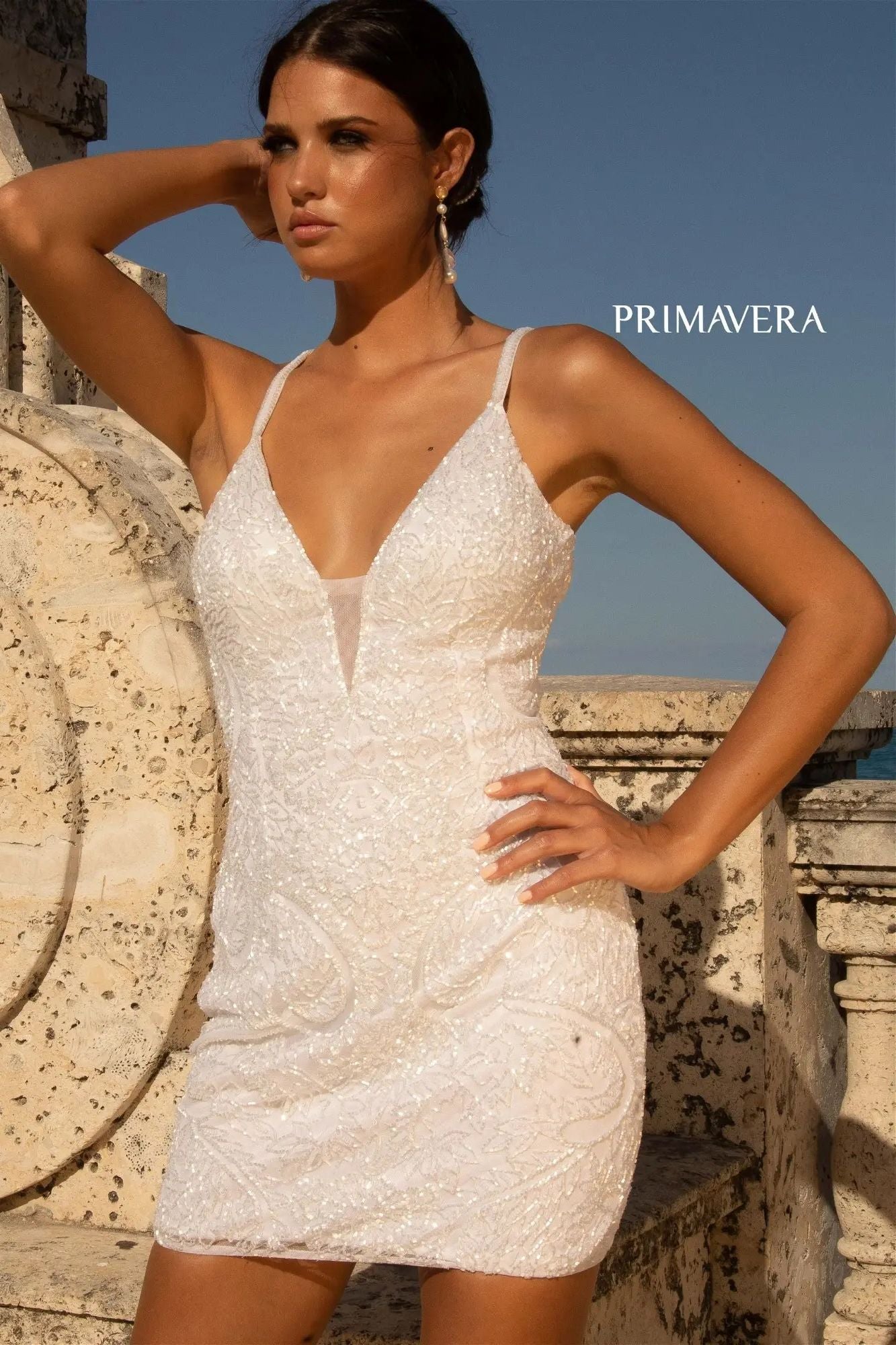 Plunging V Neckline Back Short Dress By Primavera Couture -11039