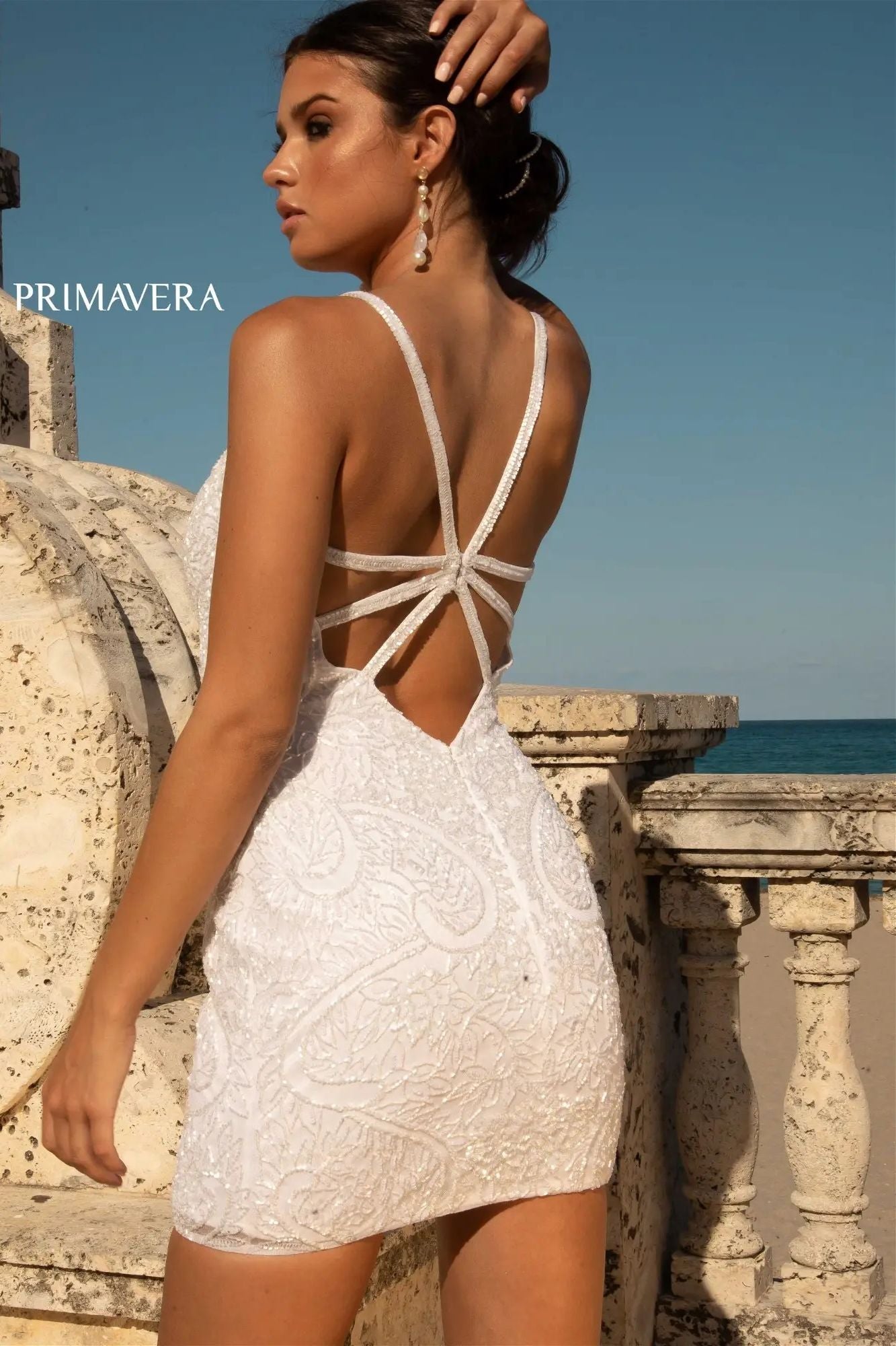 Plunging V Neckline Back Short Dress By Primavera Couture -11039