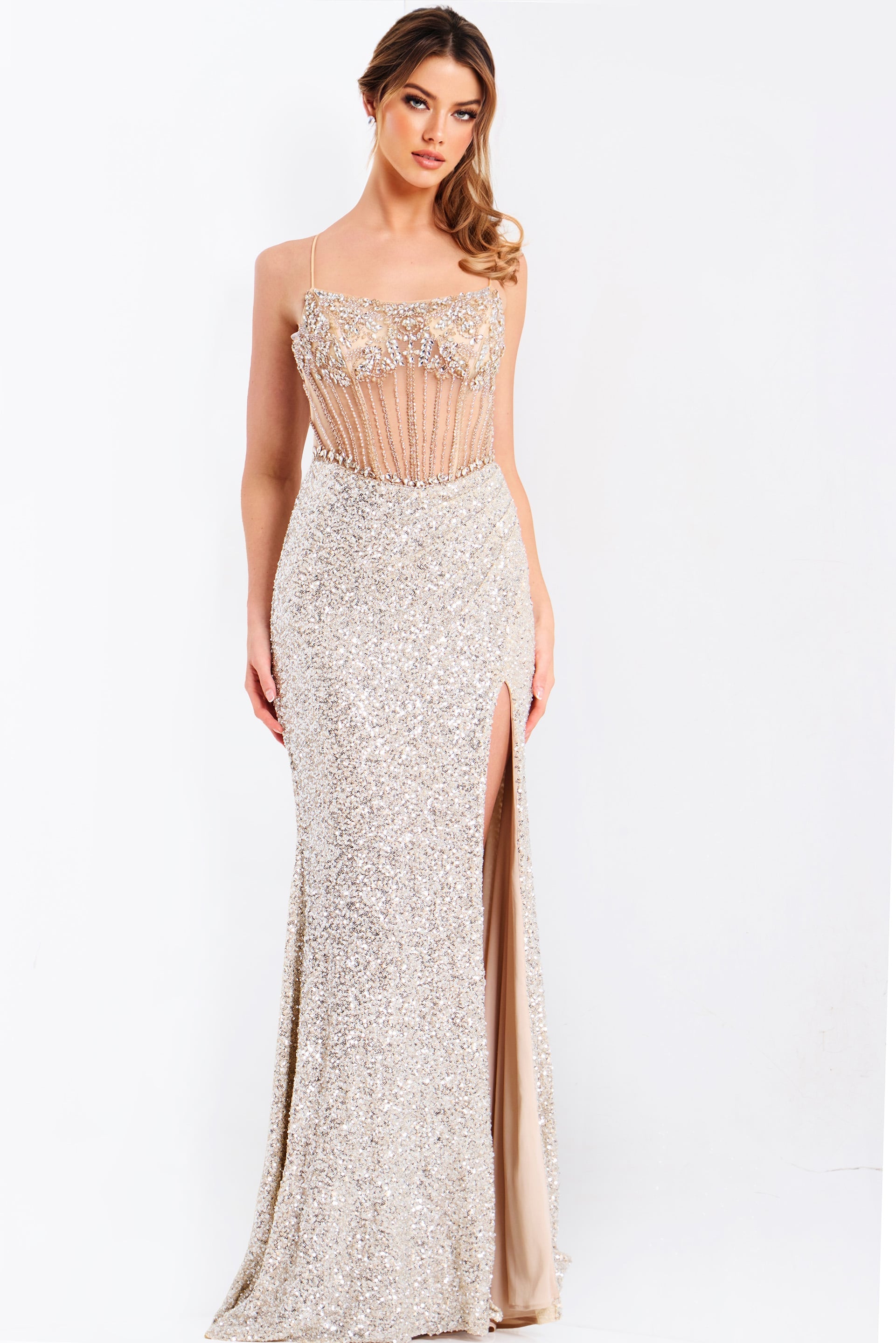 Jovani -49611 Scoop Sequin Mesh Sheath Gown