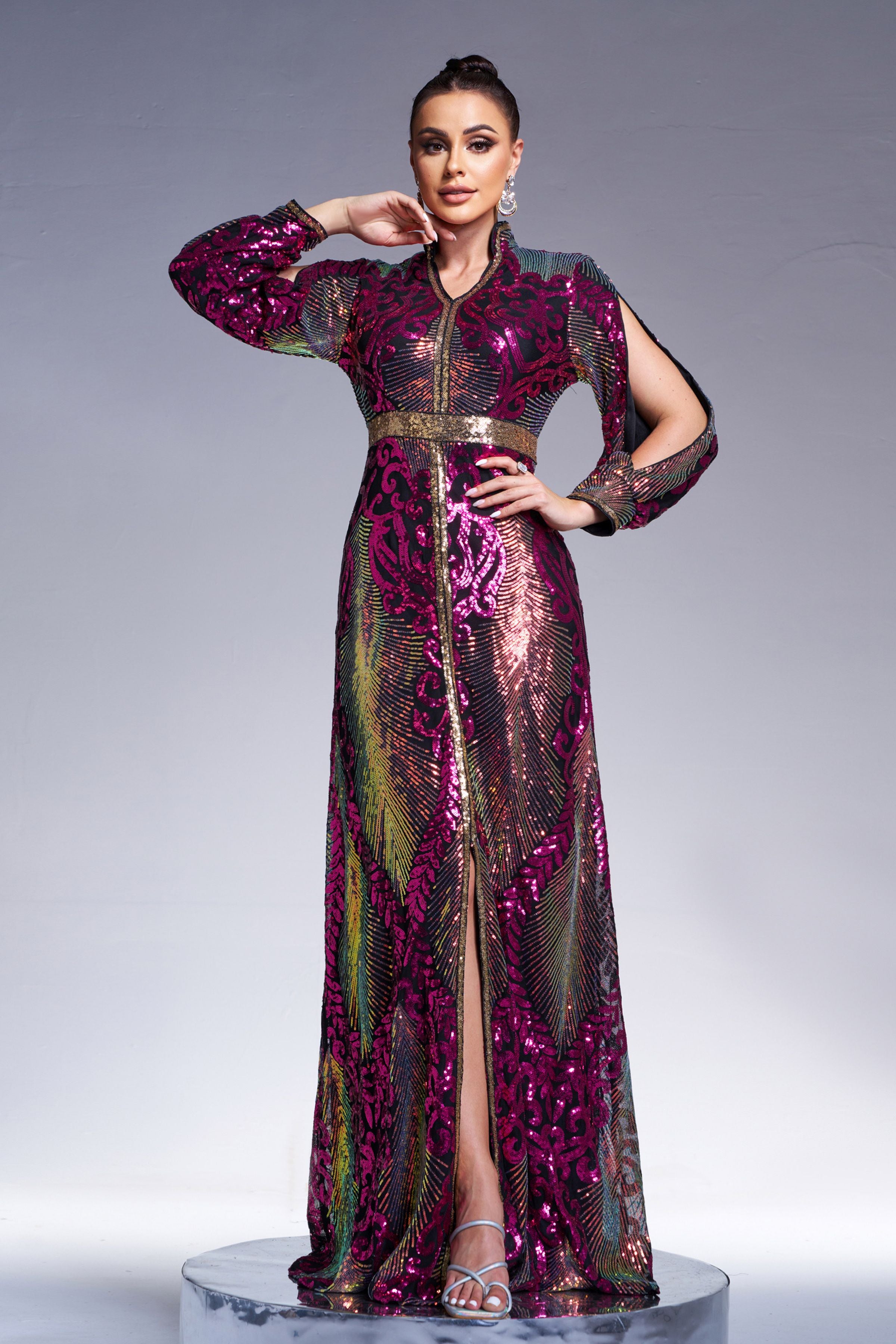 Azina -ME00330 Long Sleeve Sequin Formal Dress