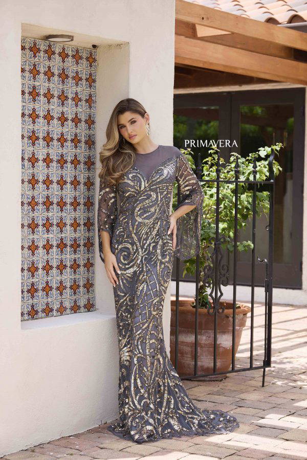 Primavera Couture -12174 Sequined Illusion Jewel Neck Prom Dress