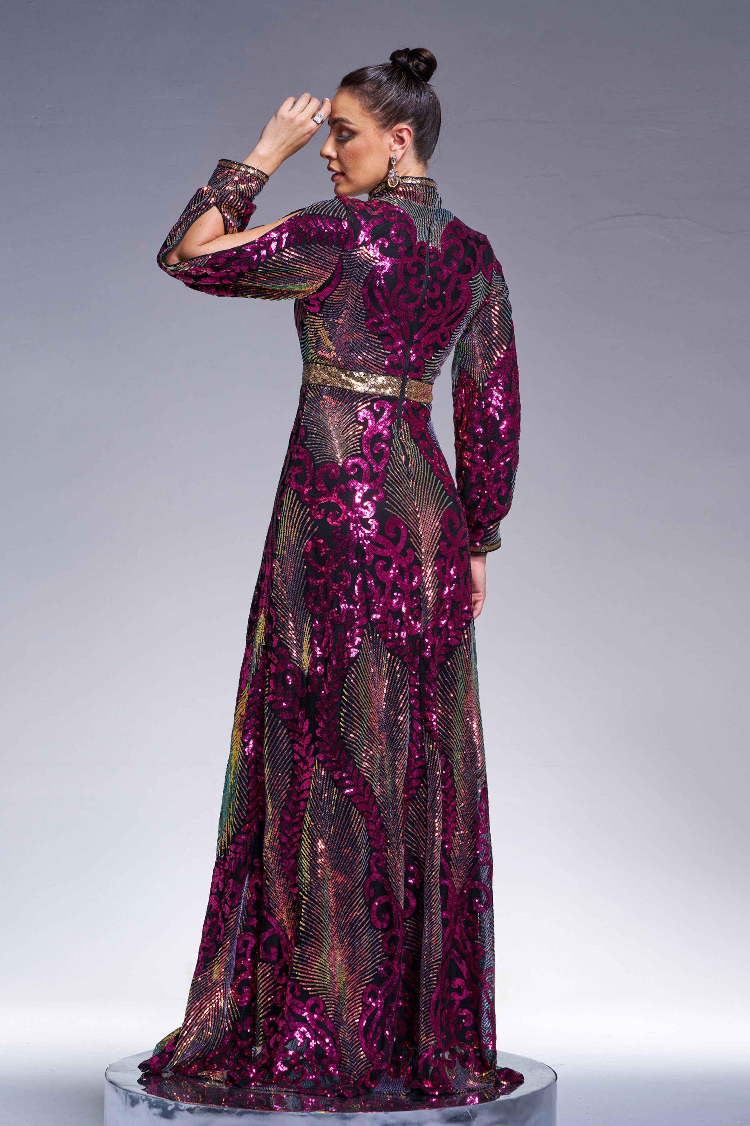 Azina -ME00330 Long Sleeve Sequin Formal Dress