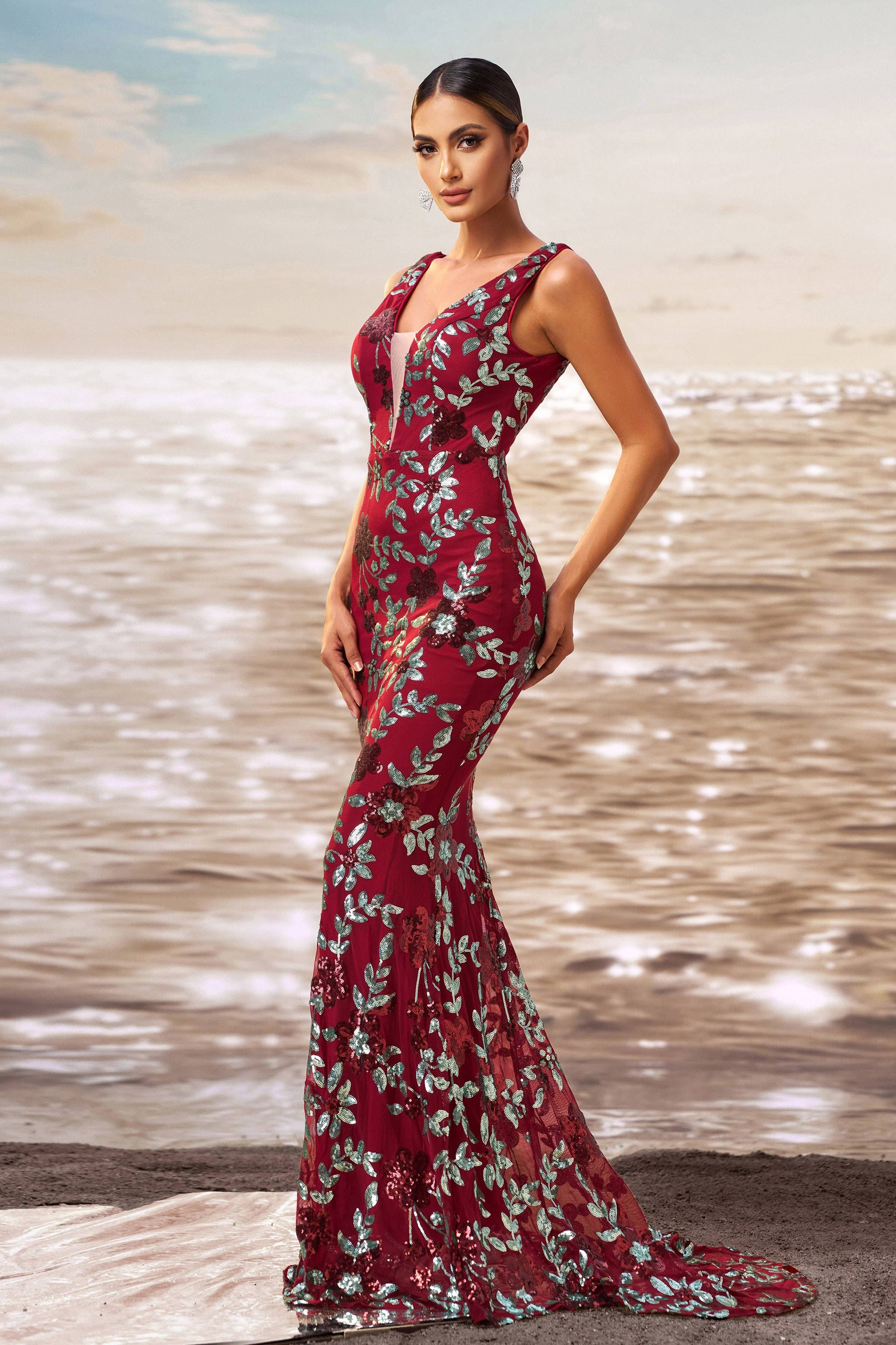 Azina -RJ10790 Floral Mermaid Long Prom Dress