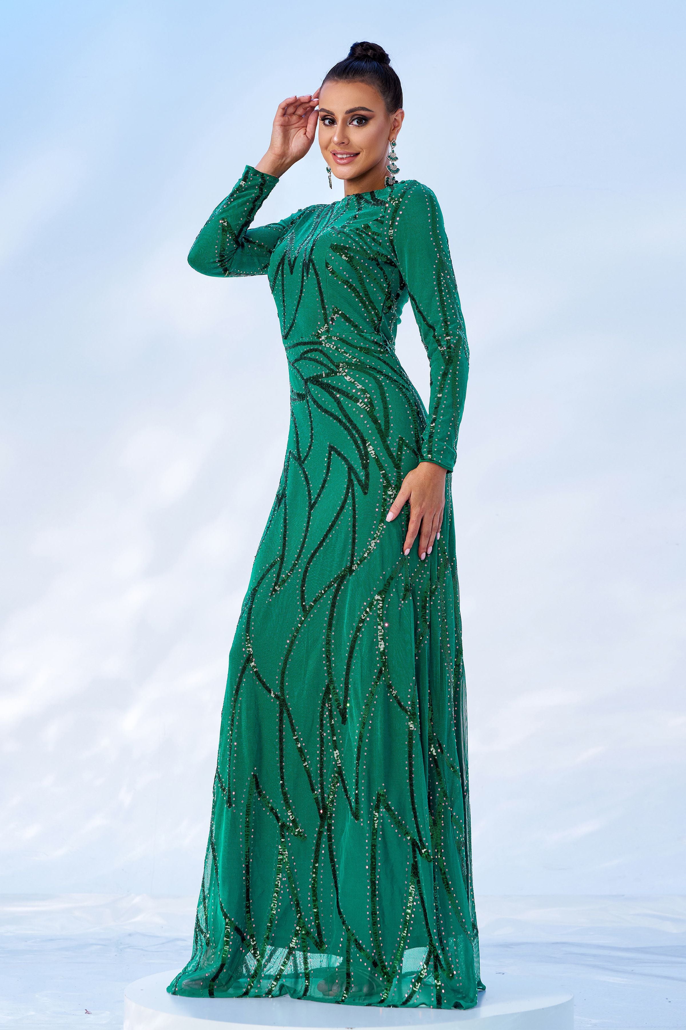 Azina -XJ1962 A-Line Long Sleeve Sequin Dress