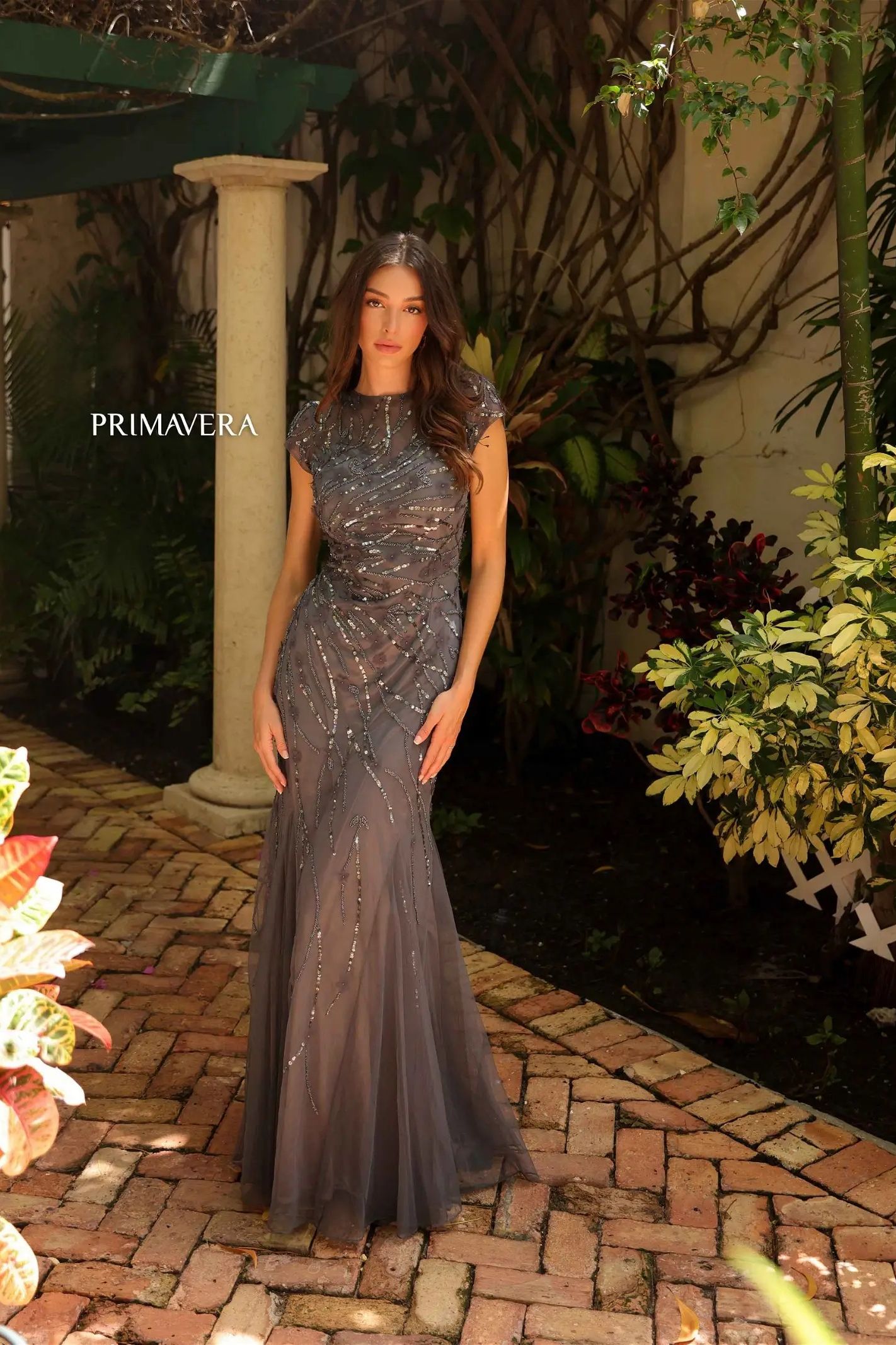 charcoal mermaid dress Rachel Allan RB8151 - Long Tulle, Stretch Lace, Applique Trumpet Dress