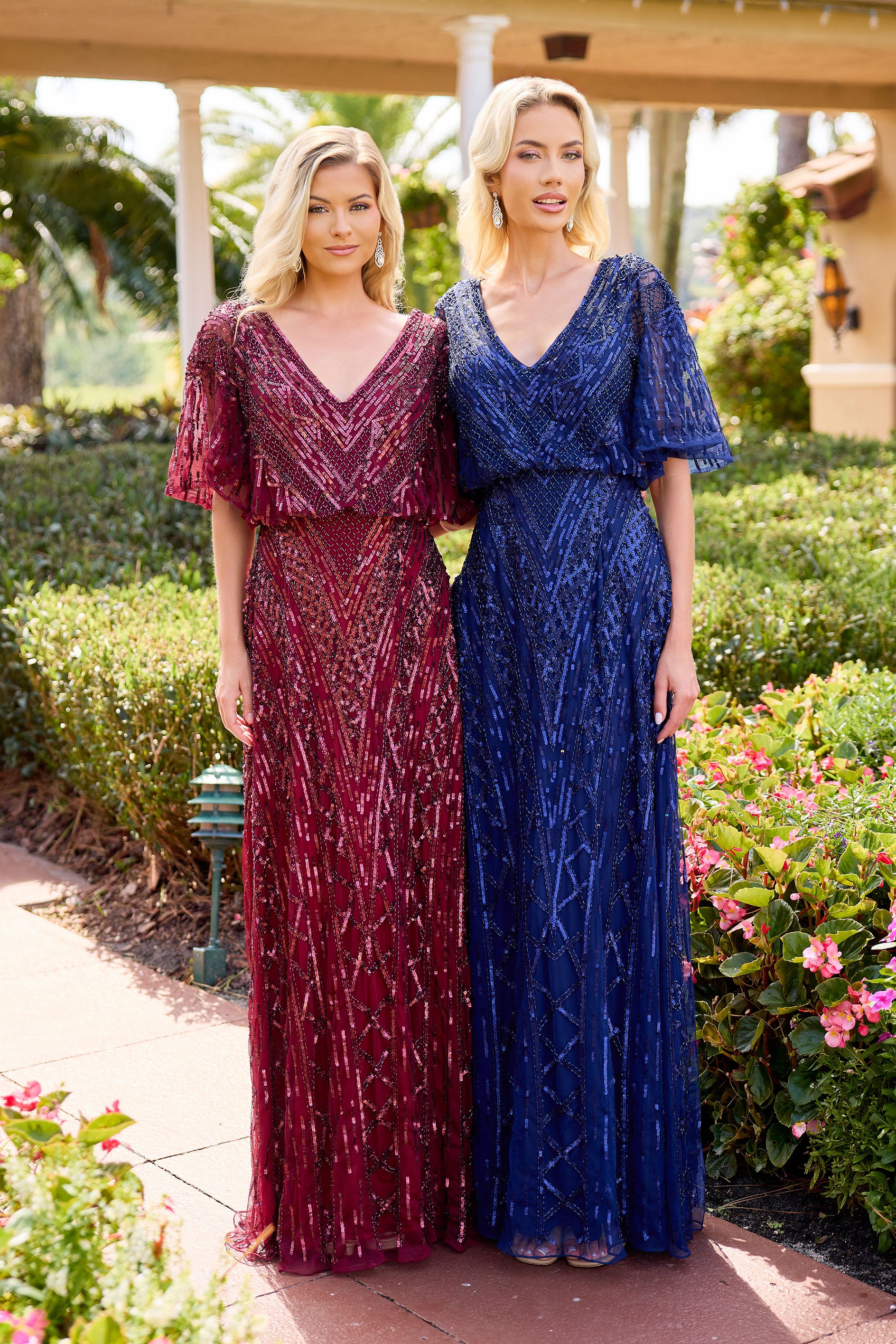 Primavera Couture -13119 V-Neck Sequin Beaded A-Line Dress.