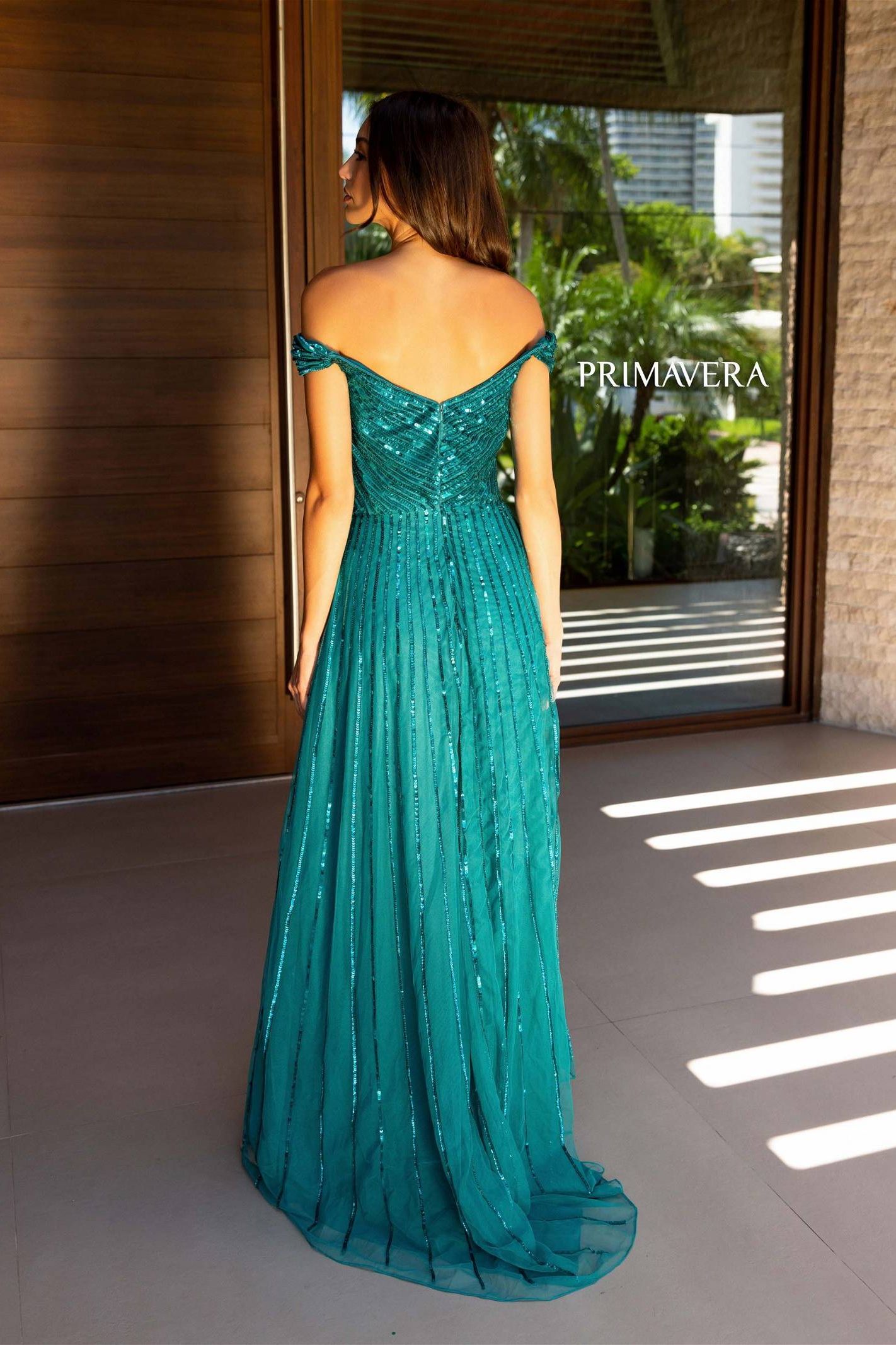 Primavera Couture -13125 Off Shoulder Sequin Beaded Prom Dress