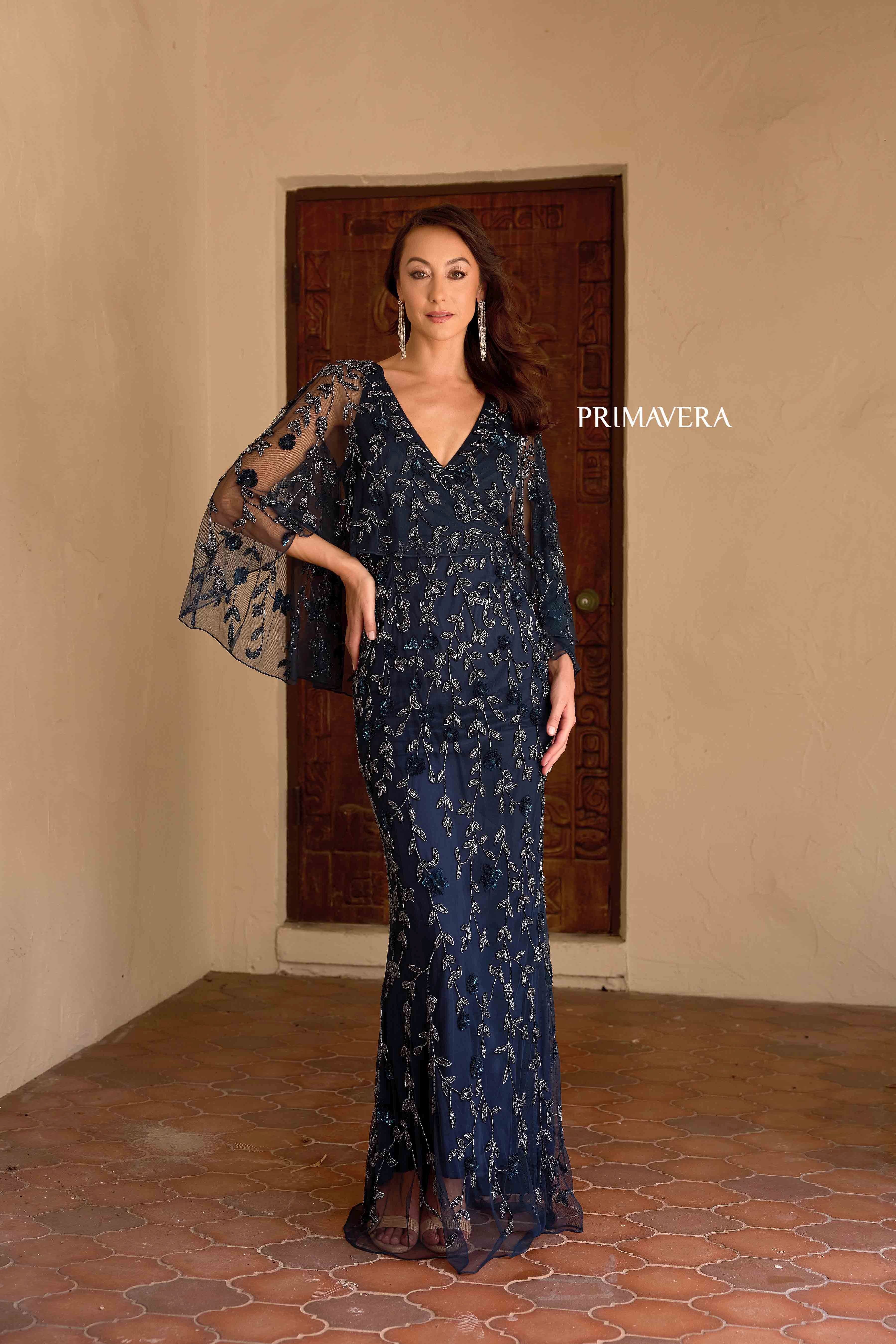 Primavera Couture -13149 Beaded V-Neck Sheer Gown