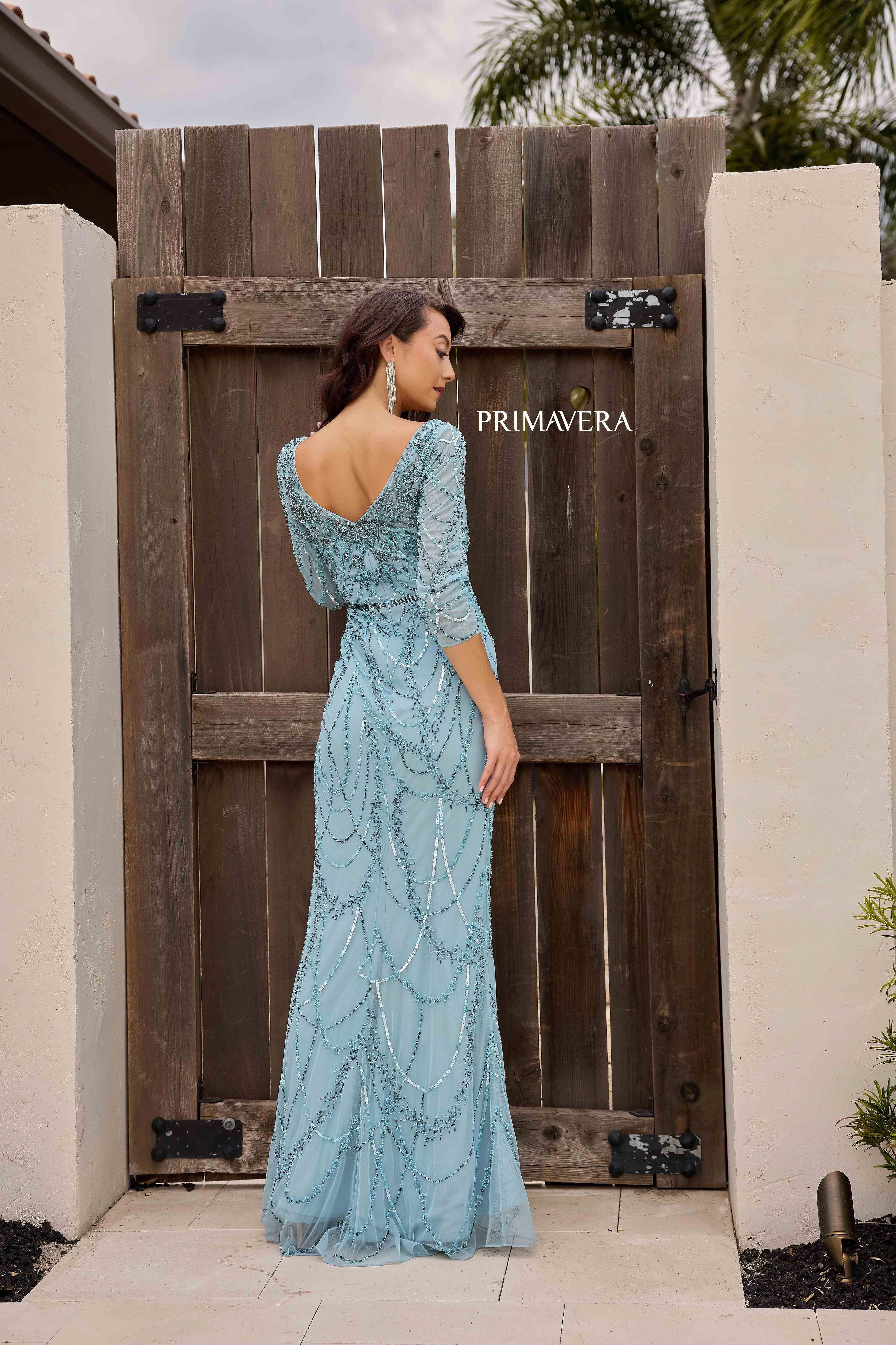 Primavera Couture -13156  Quarter-length sleeves V-Neck Evening Dress