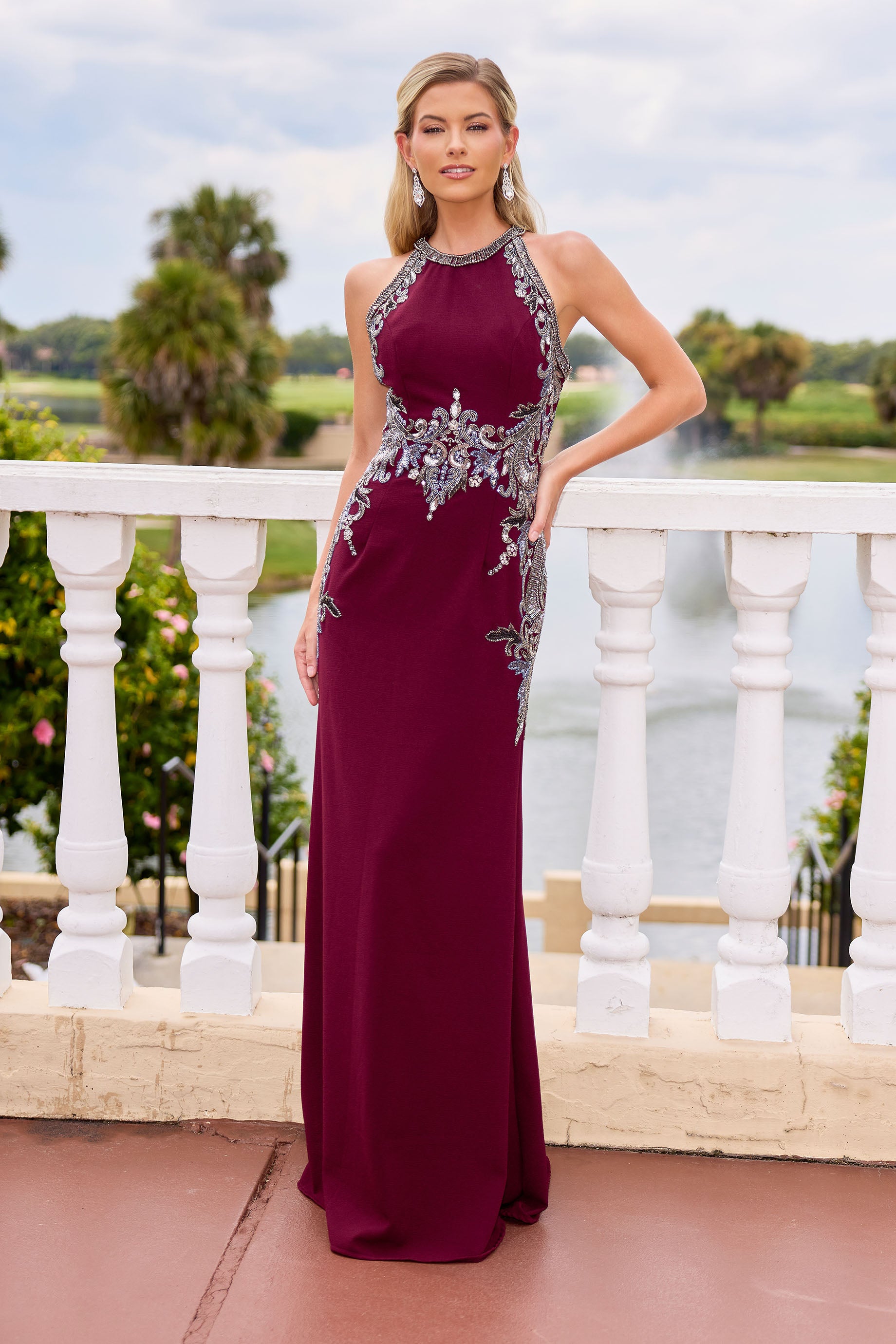 Primavera Couture -13167 Sequins and beaded gown with halter neck