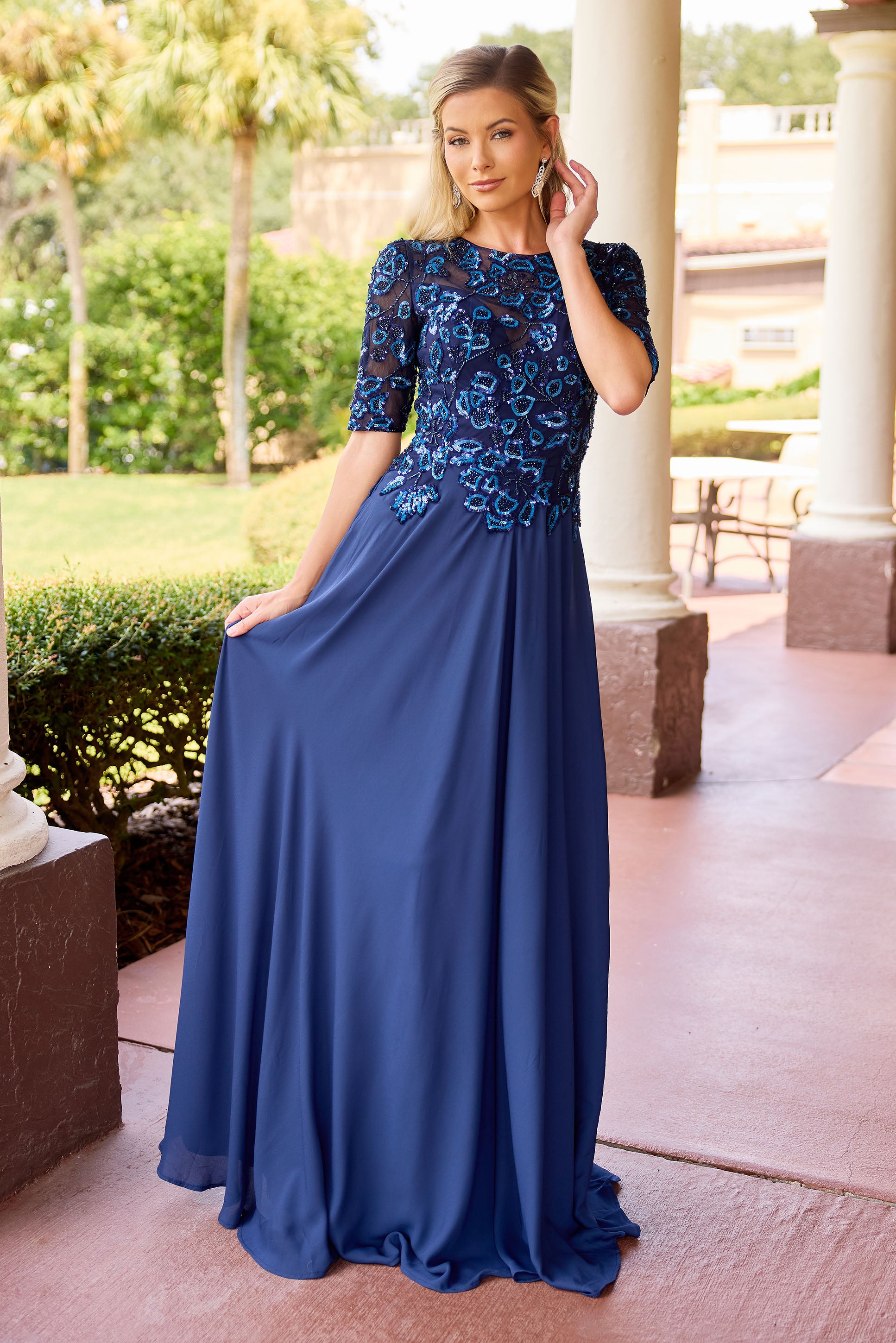Primavera Couture -13171 A line gown with Sequin and beaded work.