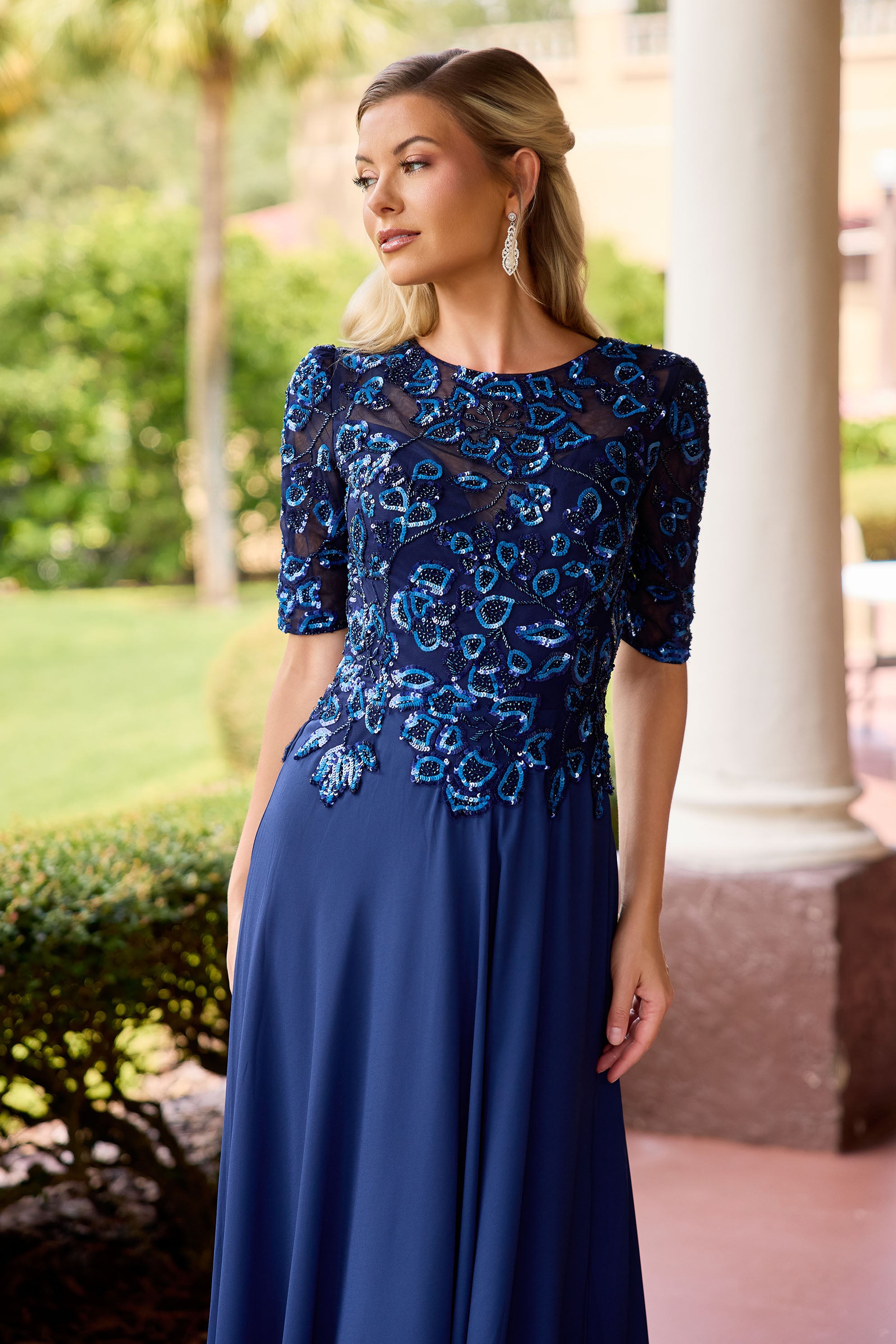 Primavera Couture -13171 A line gown with Sequin and beaded work.
