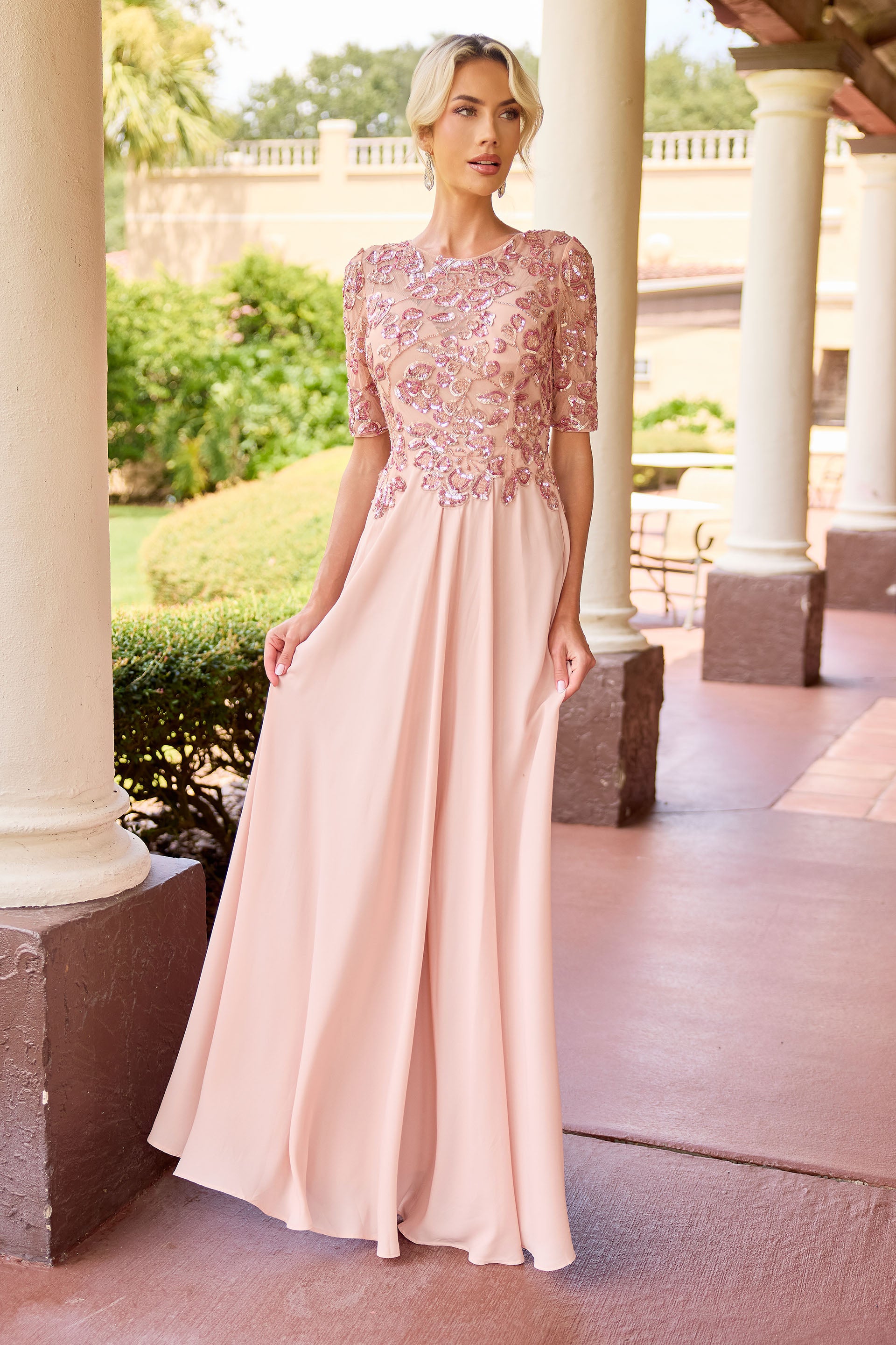 Primavera Couture -13171 A line gown with Sequin and beaded work.