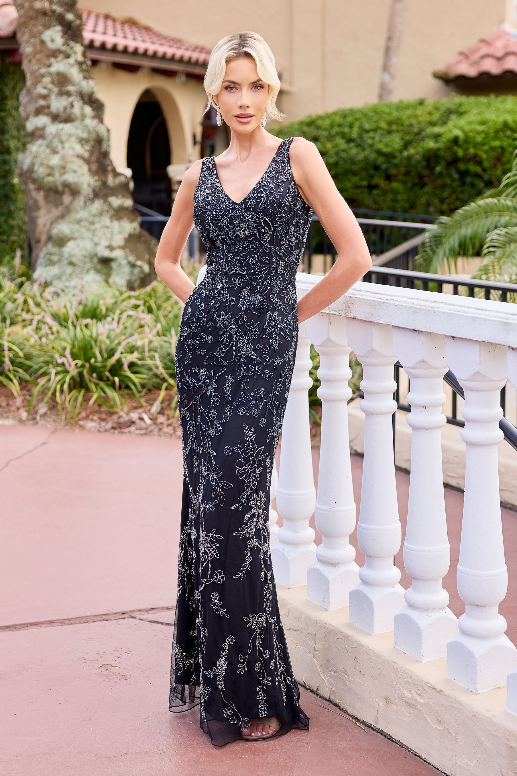 Primavera Couture -13176 V-Neckline gown with beaded work