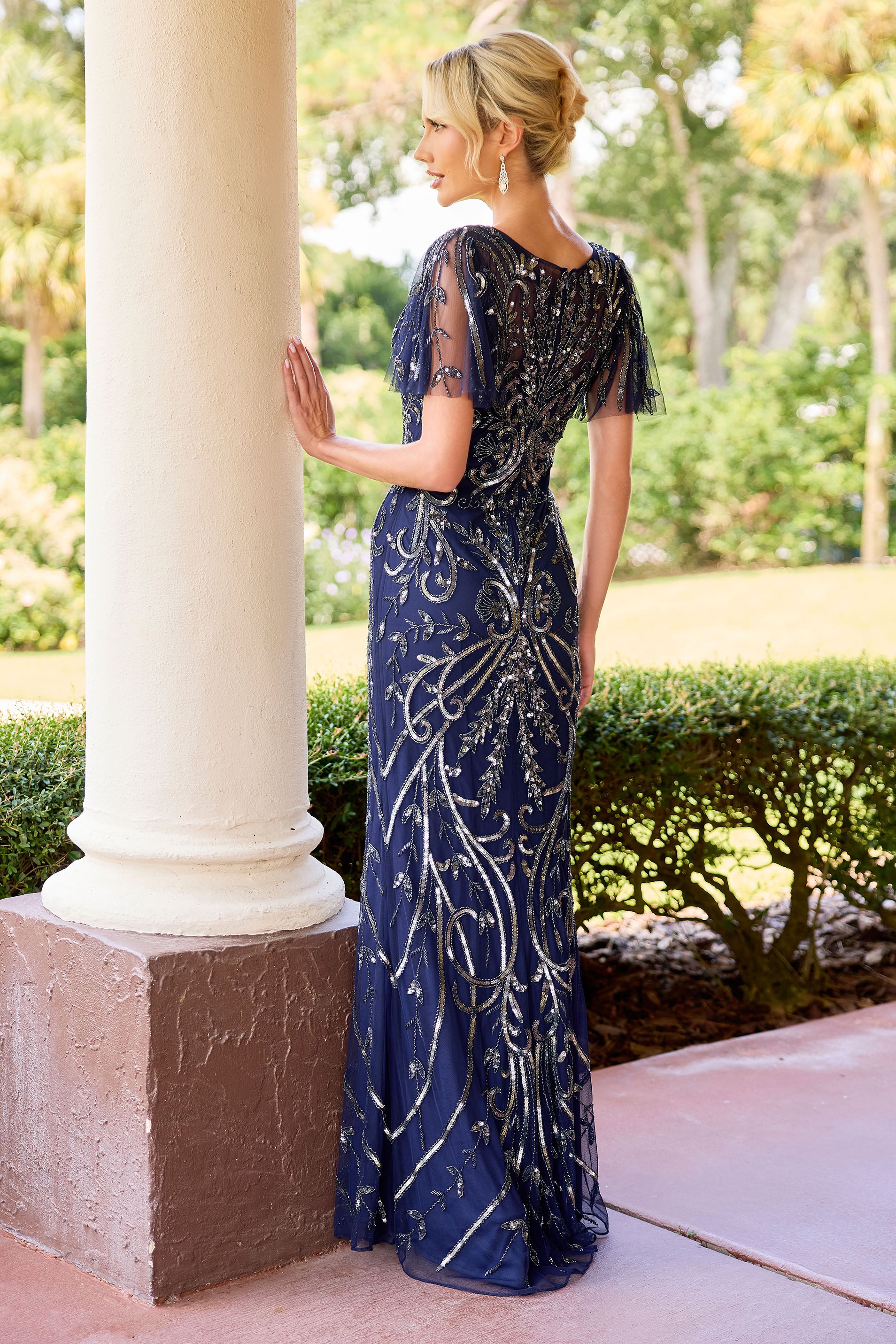 Primavera Couture -13179 Round neck mermaid gown with sequins and beaded work