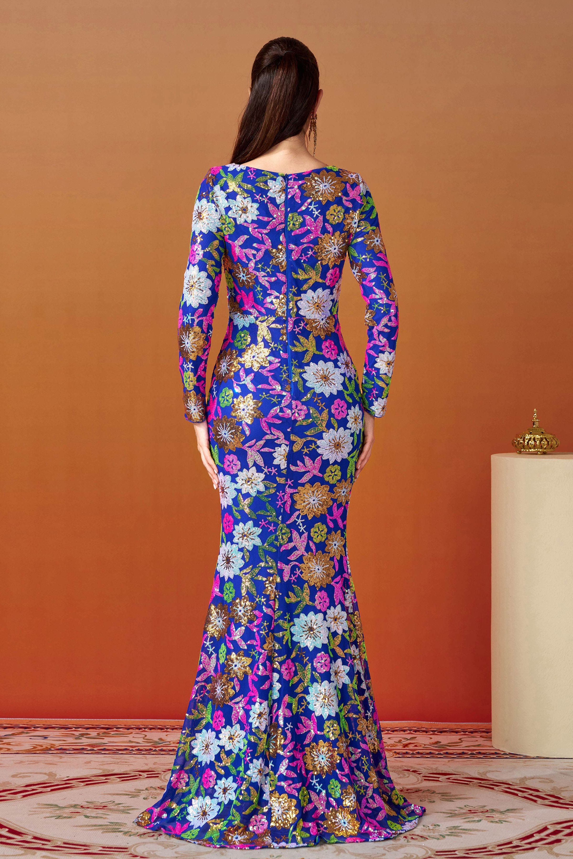 Azina -RJ10987 Long Sleeved Sequin Mermaid Evening Dress