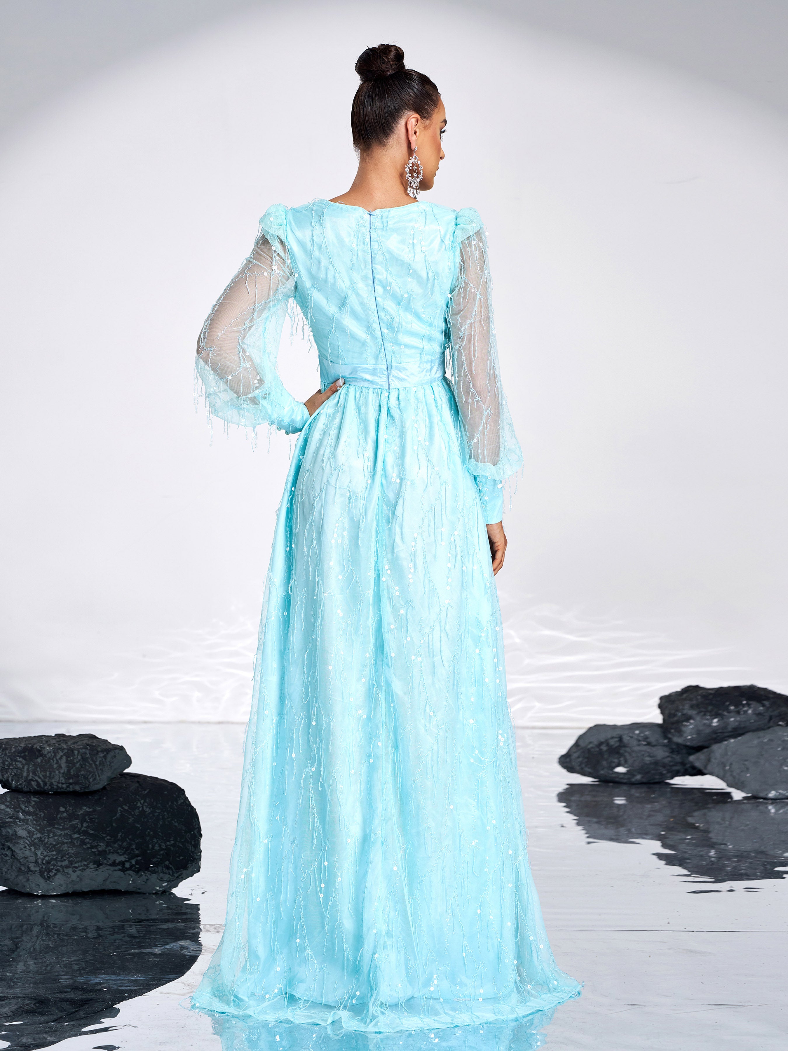 Azina -M02086 V-Neck A-Line Long Gown