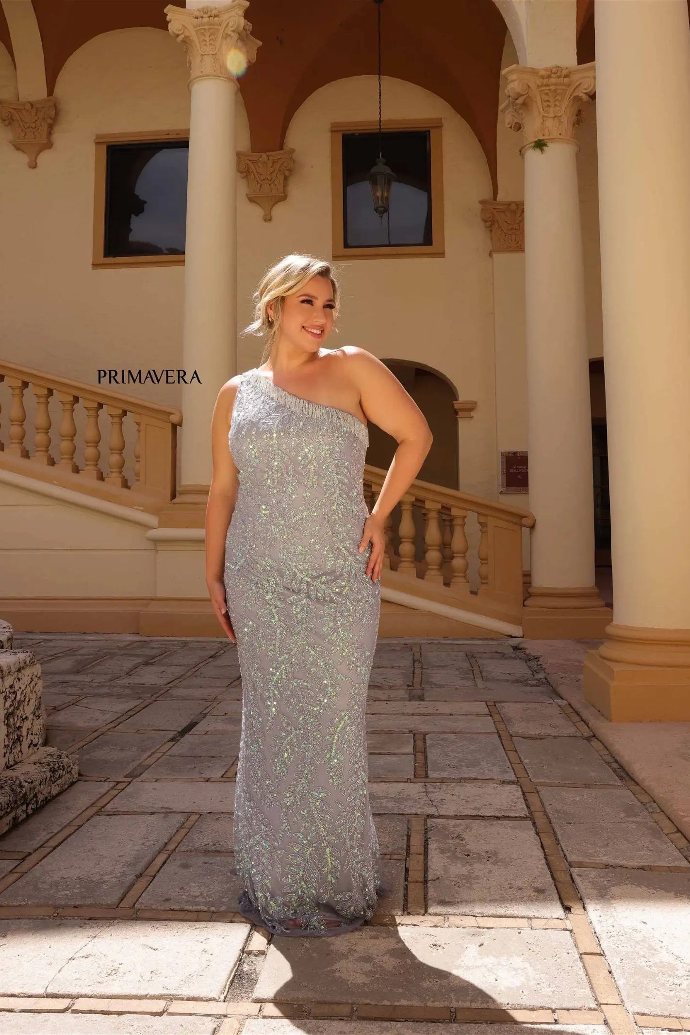 Primavera Couture -14047 Curved One Shoulder Fully Beaded Prom Dress