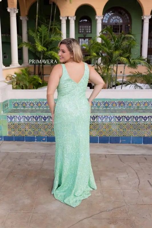 Primavera Couture -14048 Sequin Embroidered Curved Prom Dress