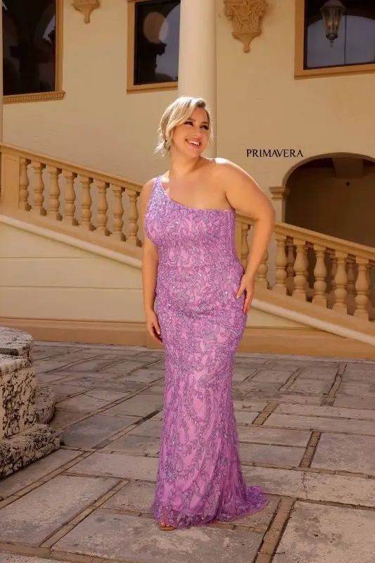 Primavera Couture -14049 One Shoulder Curved Prom Dress