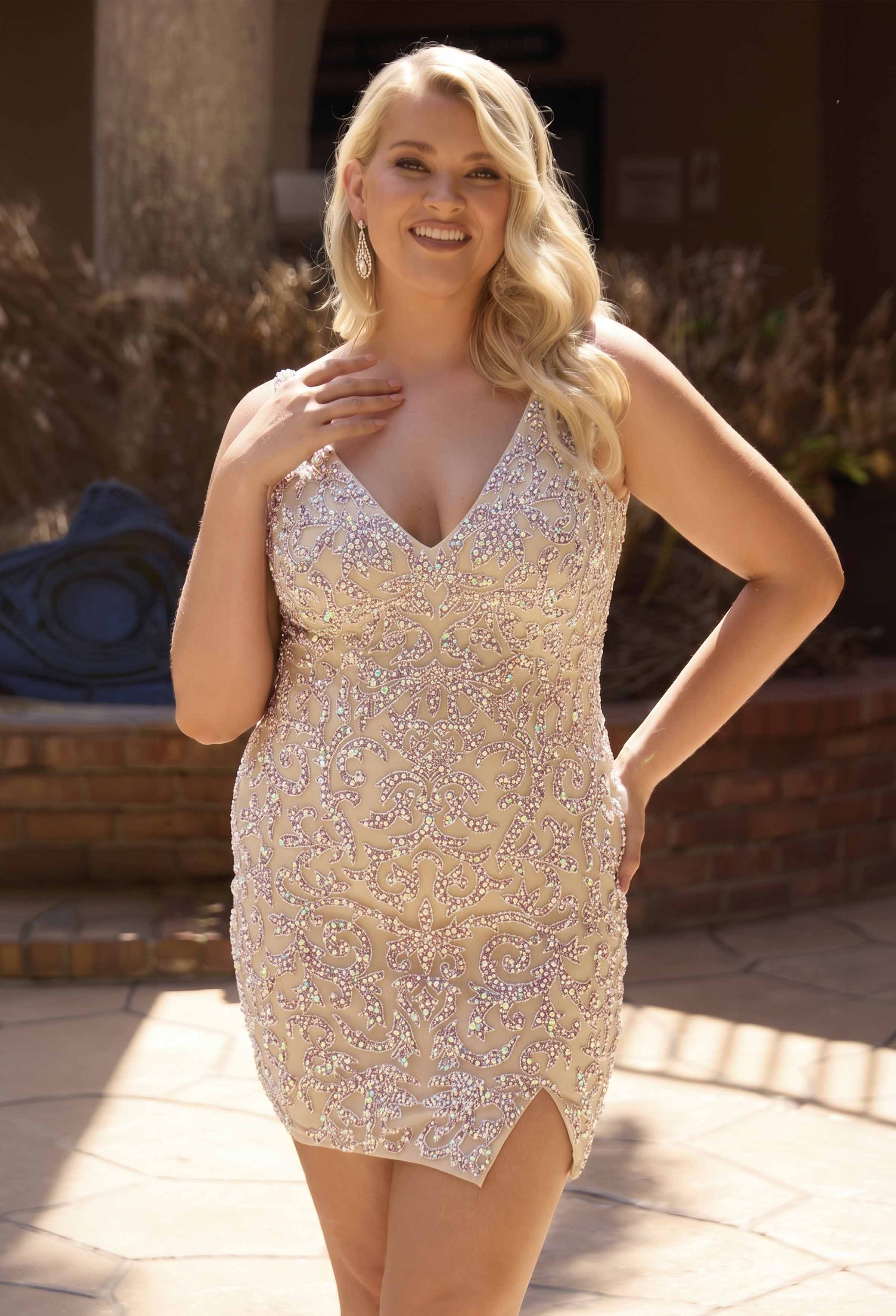 Primavera Couture -14117 Crystal Embellished Cocktail Dress With Intricate Floral and Vine Pattern